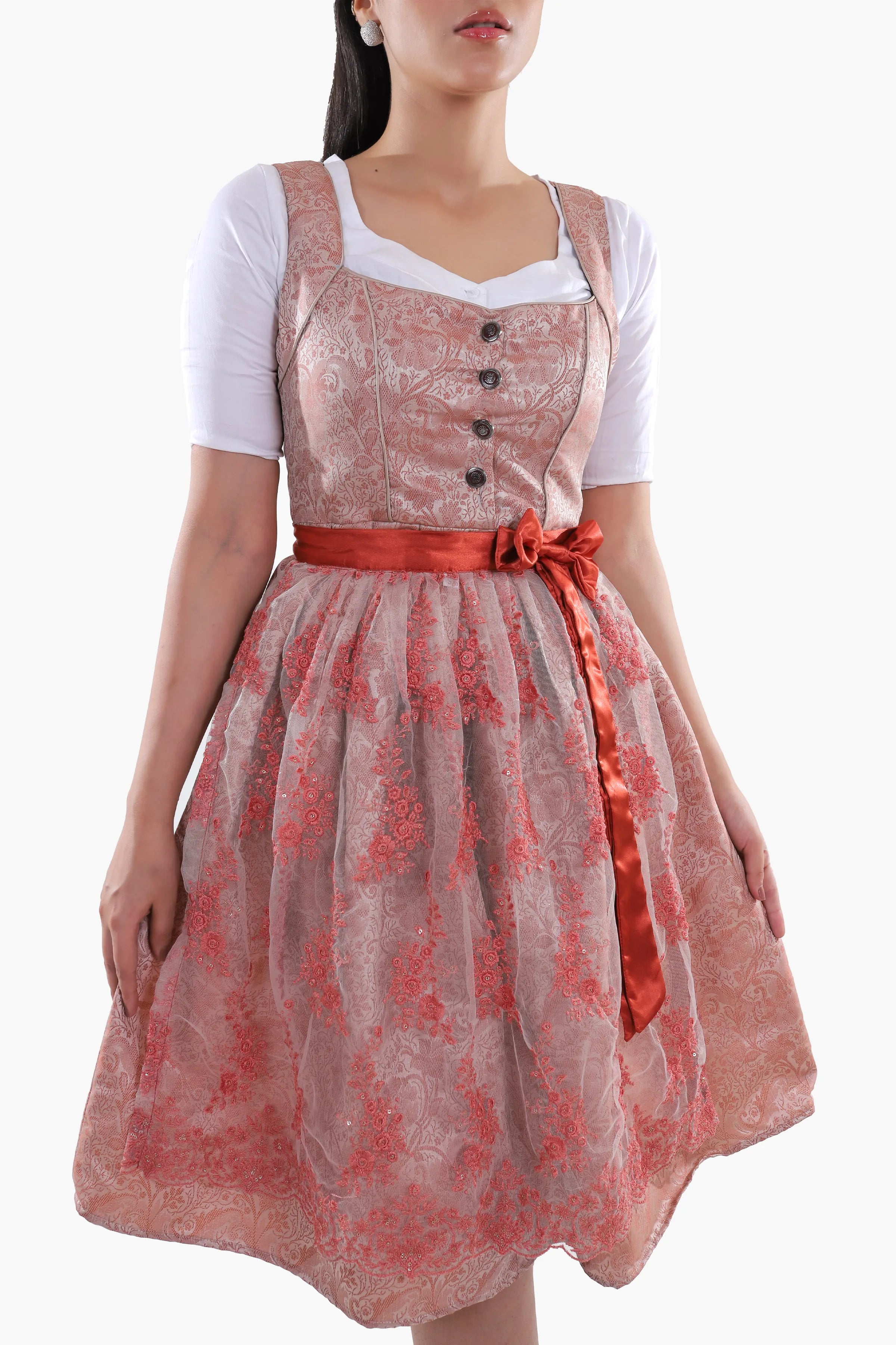 Womens German Dirndl Dress Dusty Rose Ember Glow