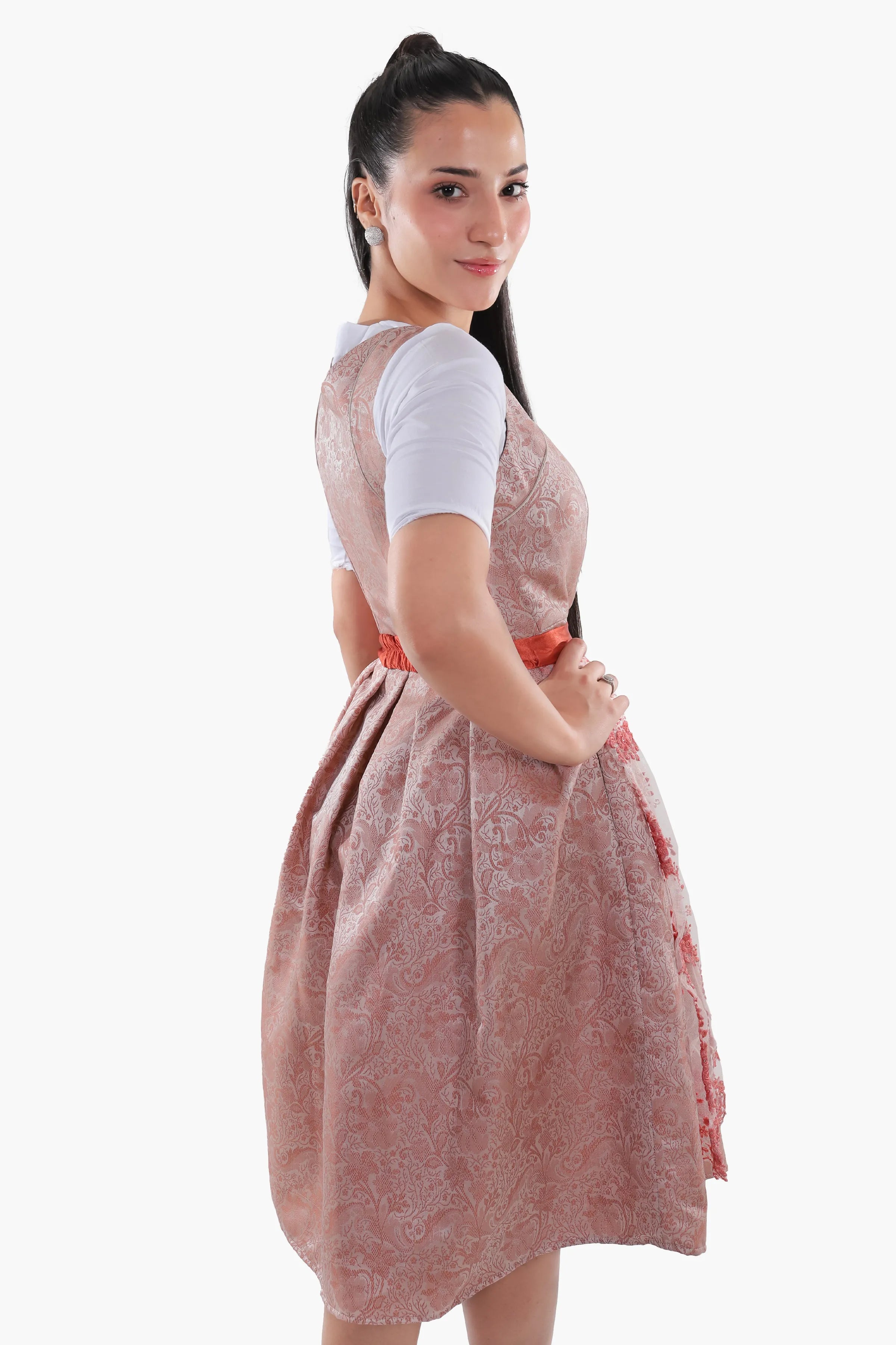 Womens German Dirndl Dress Dusty Rose Ember Glow