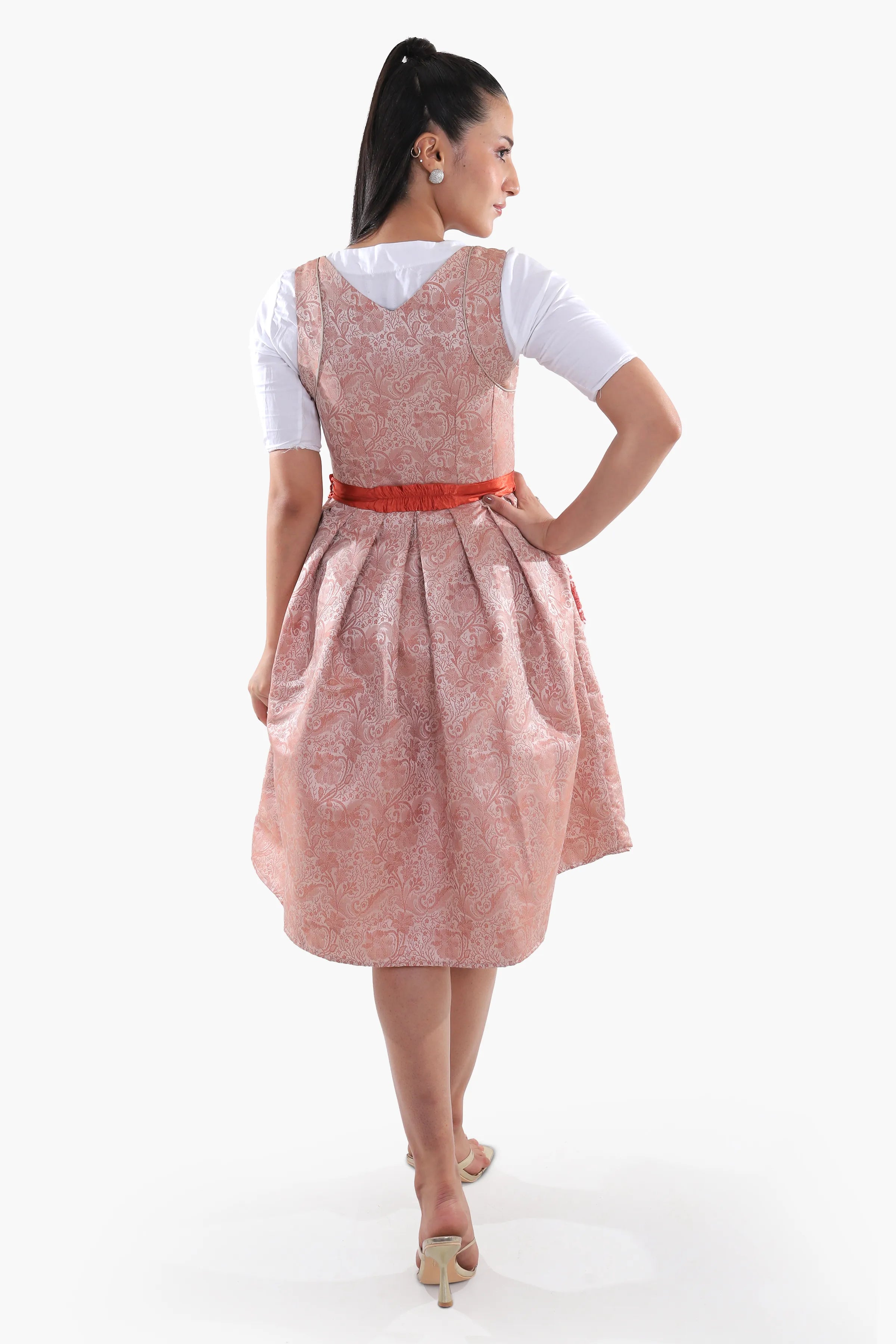 Womens German Dirndl Dress Dusty Rose Ember Glow