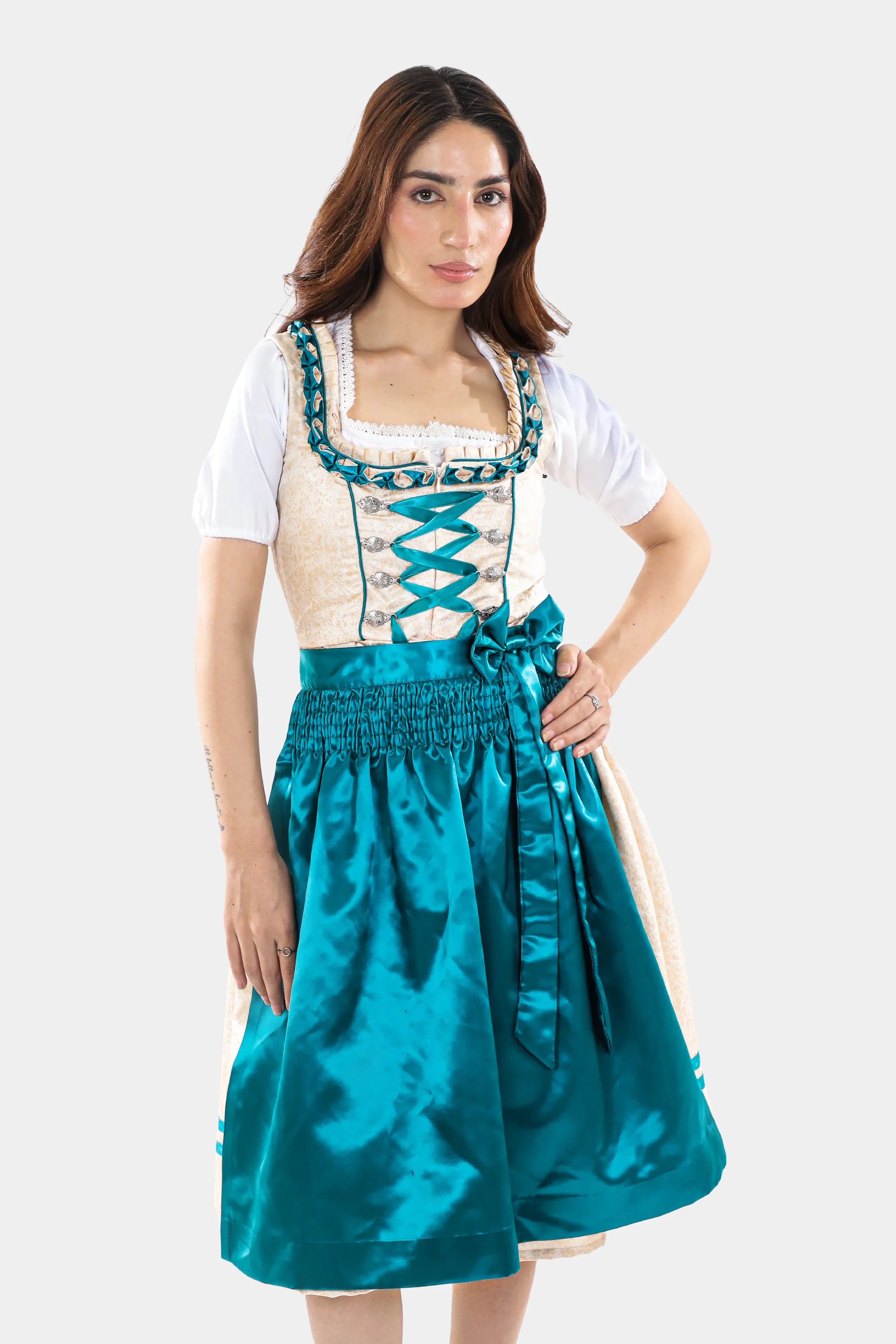 Ivory Teal Elegance Bavarian Dirndl Attire