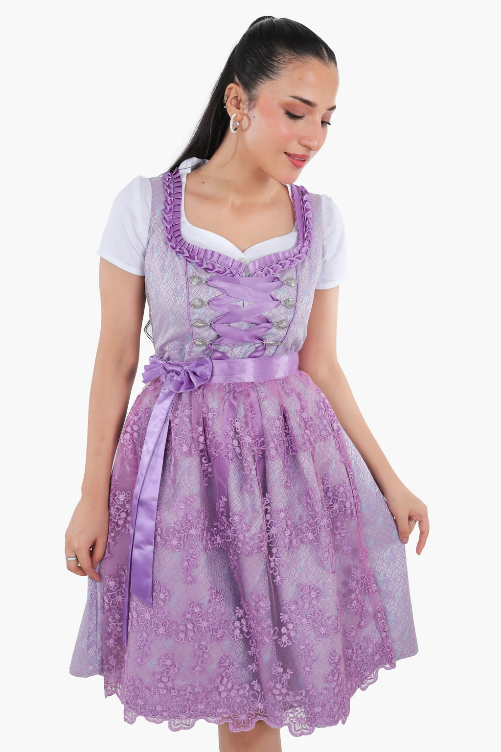 Midi Dirndl Dress Luxury Lilac Floral Elegance