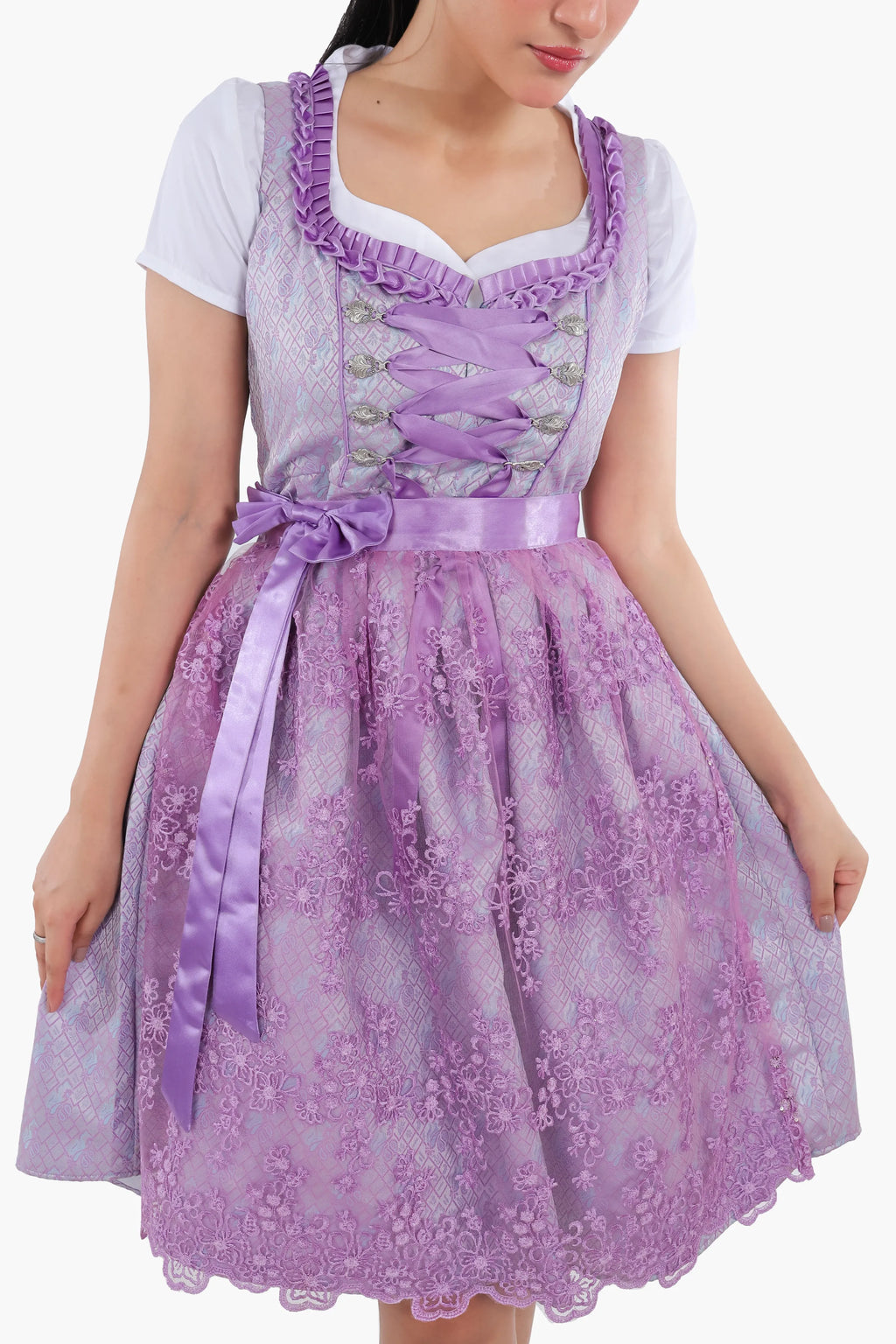 Midi Dirndl Dress Luxury Lilac Floral Elegance