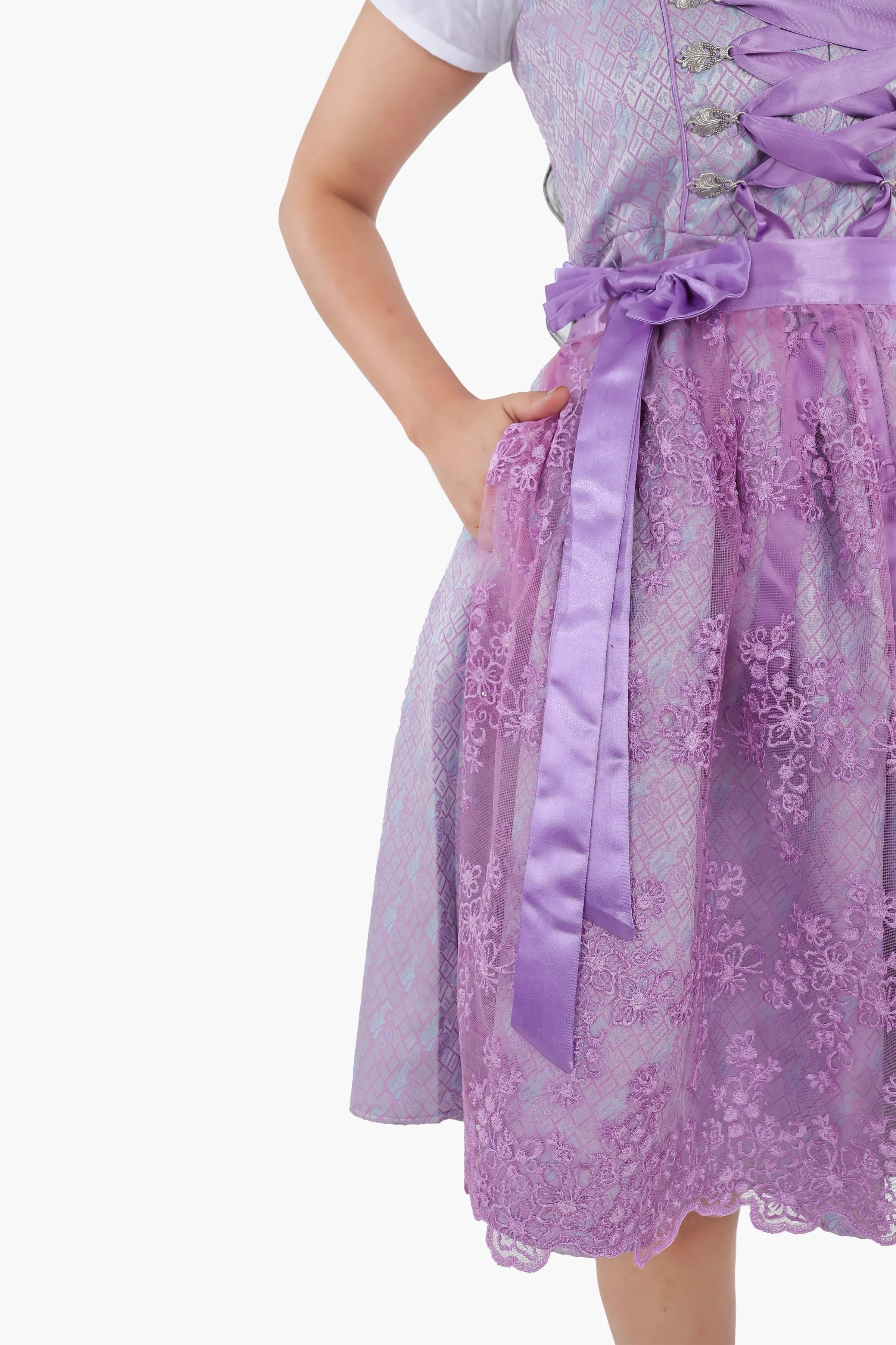 Midi Dirndl Dress Luxury Lilac Floral Elegance