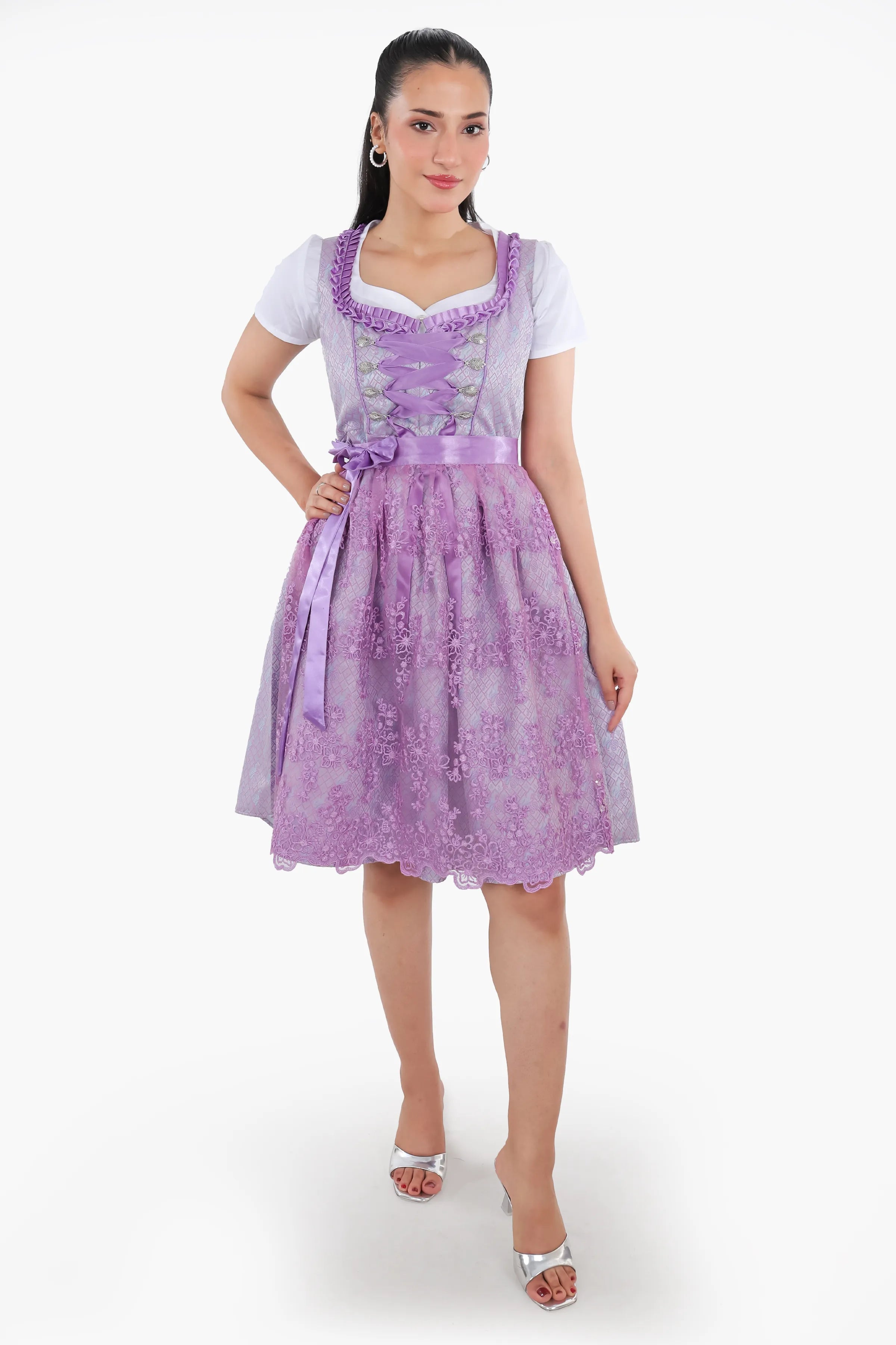 Midi Dirndl Dress Luxury Lilac Floral Elegance