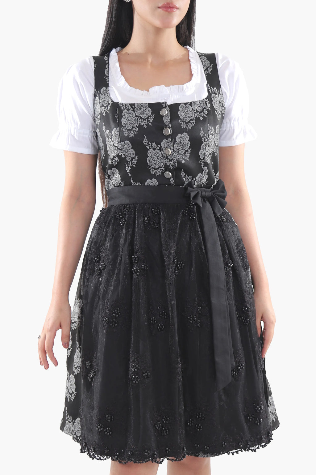 Midi Dirndl with Midnight Black Rose Bodice