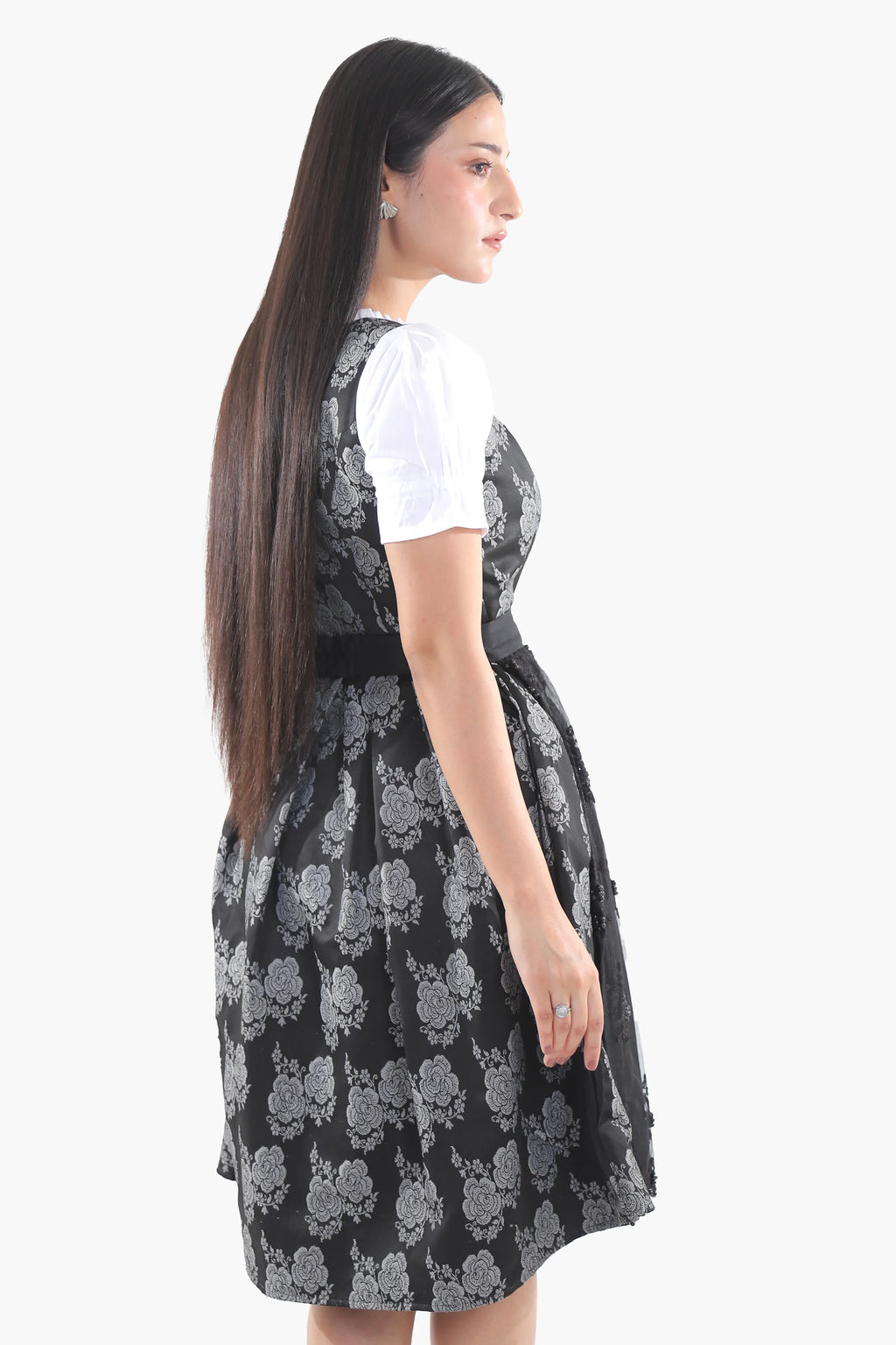 Midi Dirndl with Midnight Black Rose Bodice