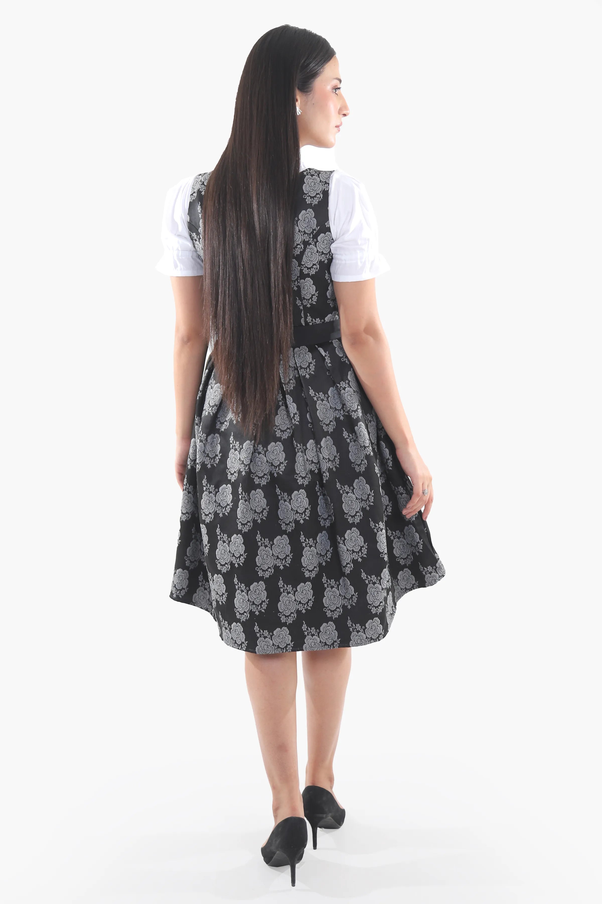 Midi Dirndl with Midnight Black Rose Bodice