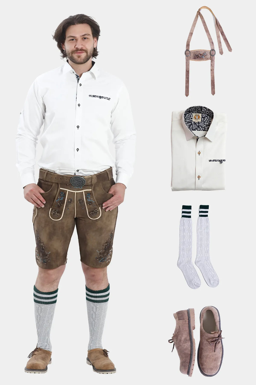 Smoke Brown Lederhosen Mens Attire Set
