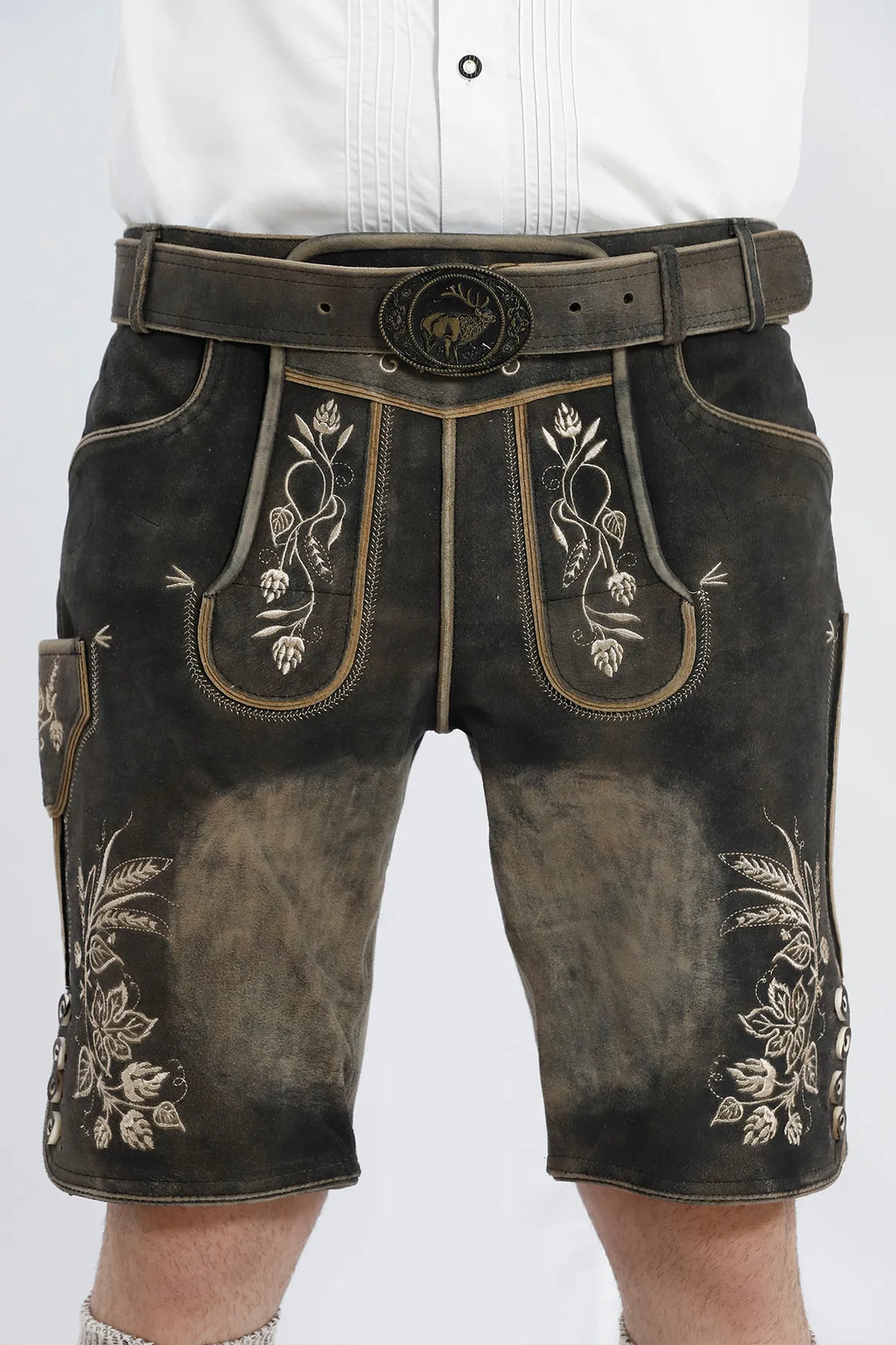 Premium German Lederhosen Men Black Rust