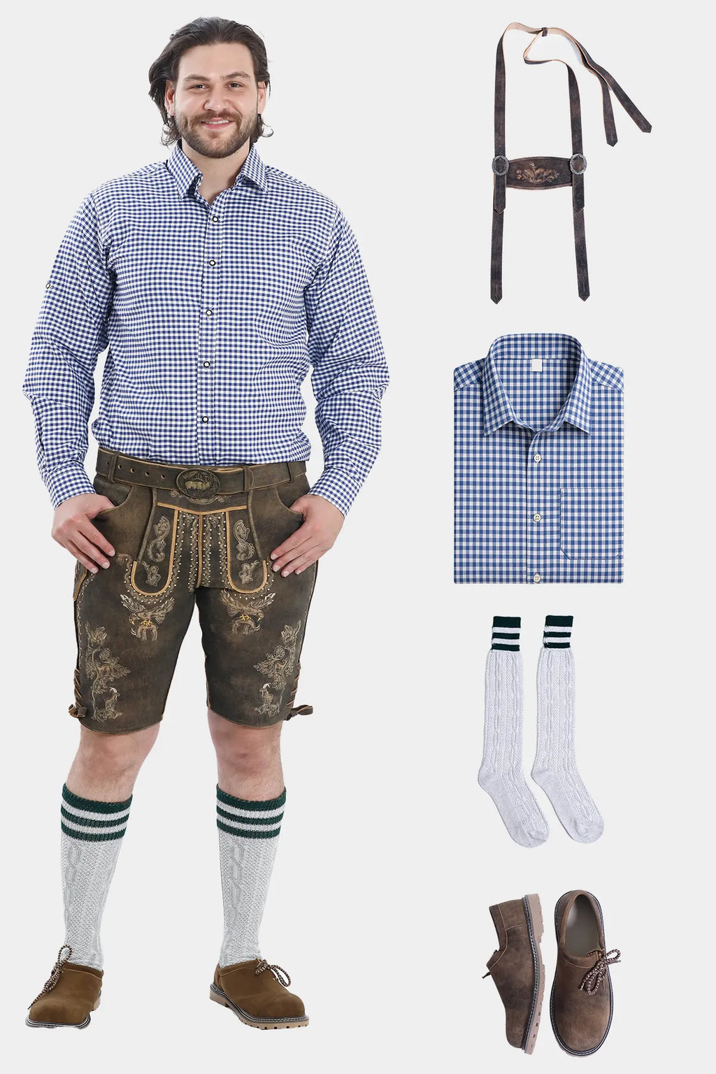 Premium Lederhosen Men Outfit Raw Brown Set