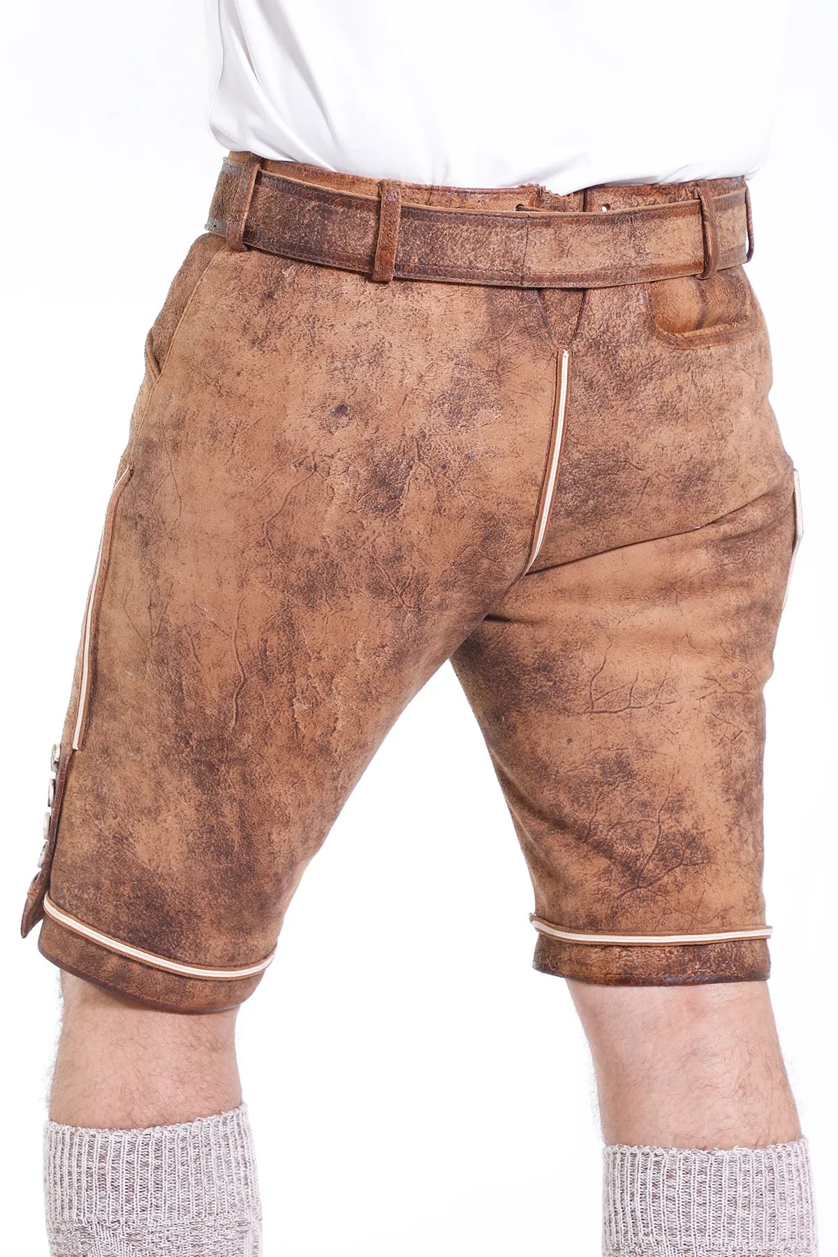 Premium German Lederhosen Men Buff Brown