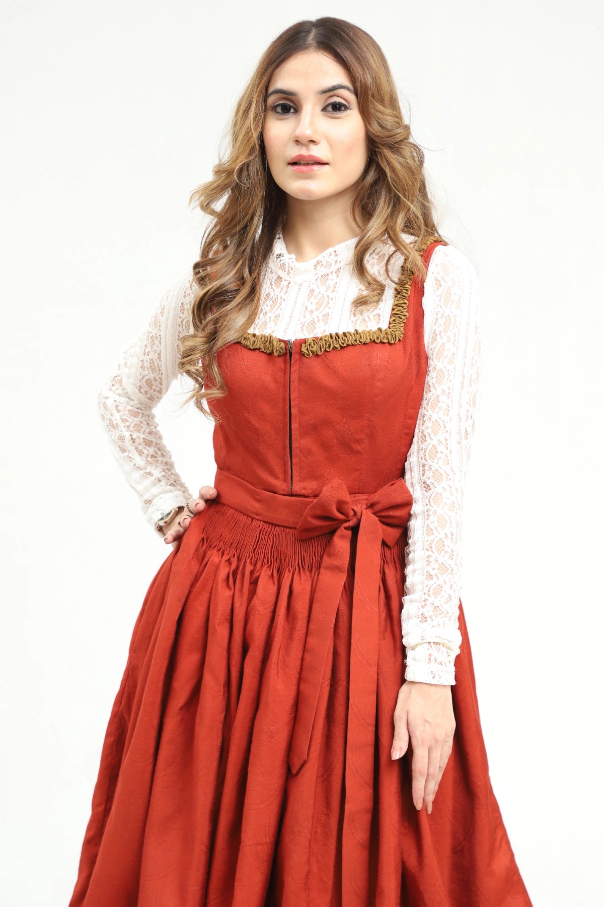 Victorian Red German Midi Dirndl