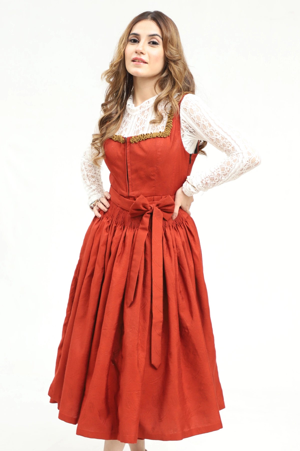 Victorian Red German Midi Dirndl