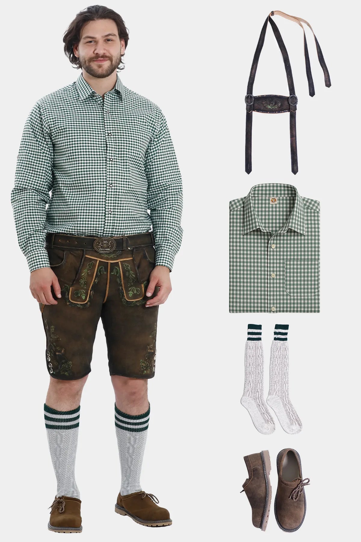 German Lederhosen Men Shorts Ash Brown Set
