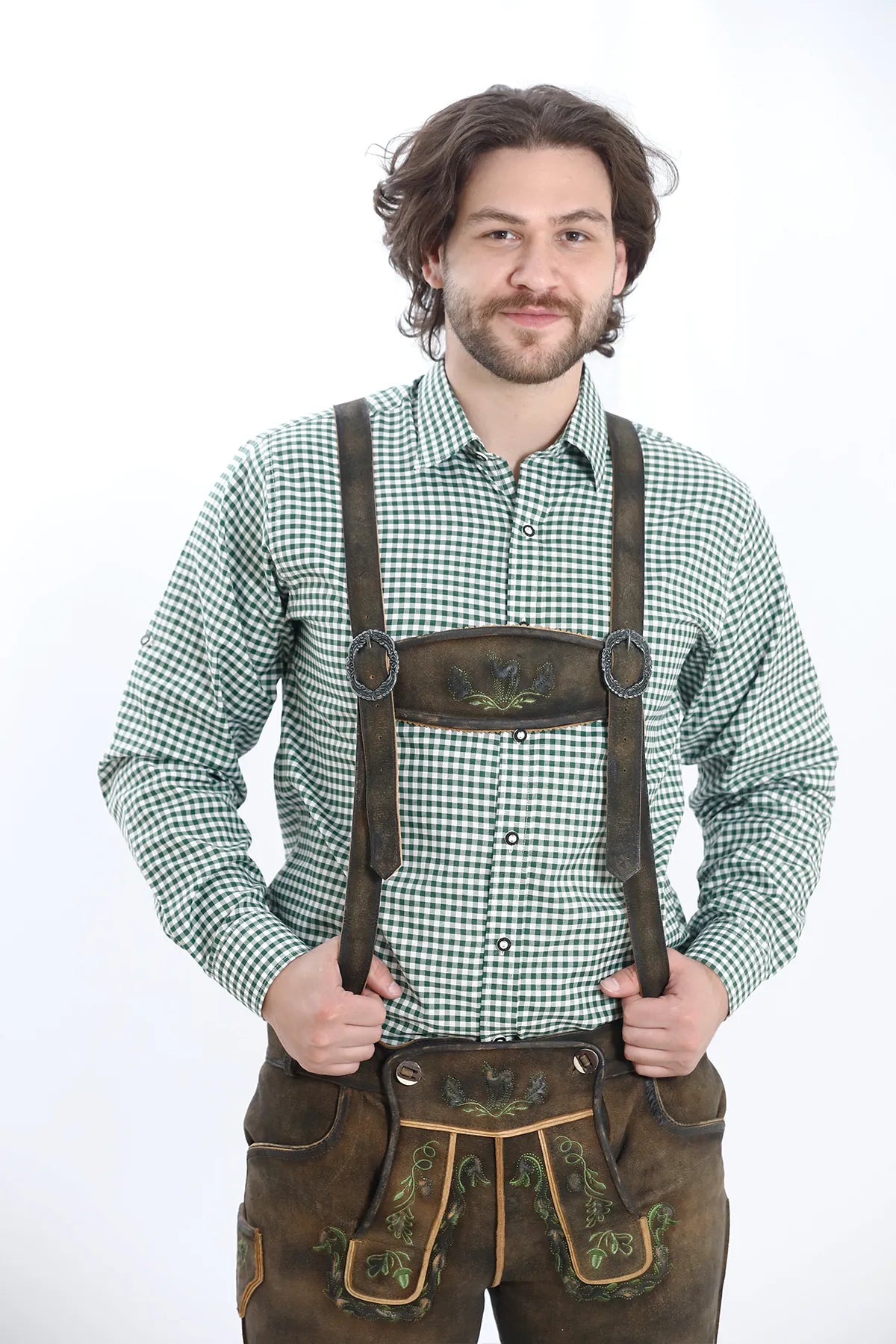 German Lederhosen Men Shorts Vintage Brown Set