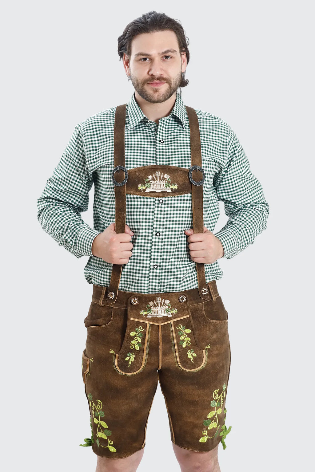 Luxury Charm Lederhosen Suspenders in Forest Brown