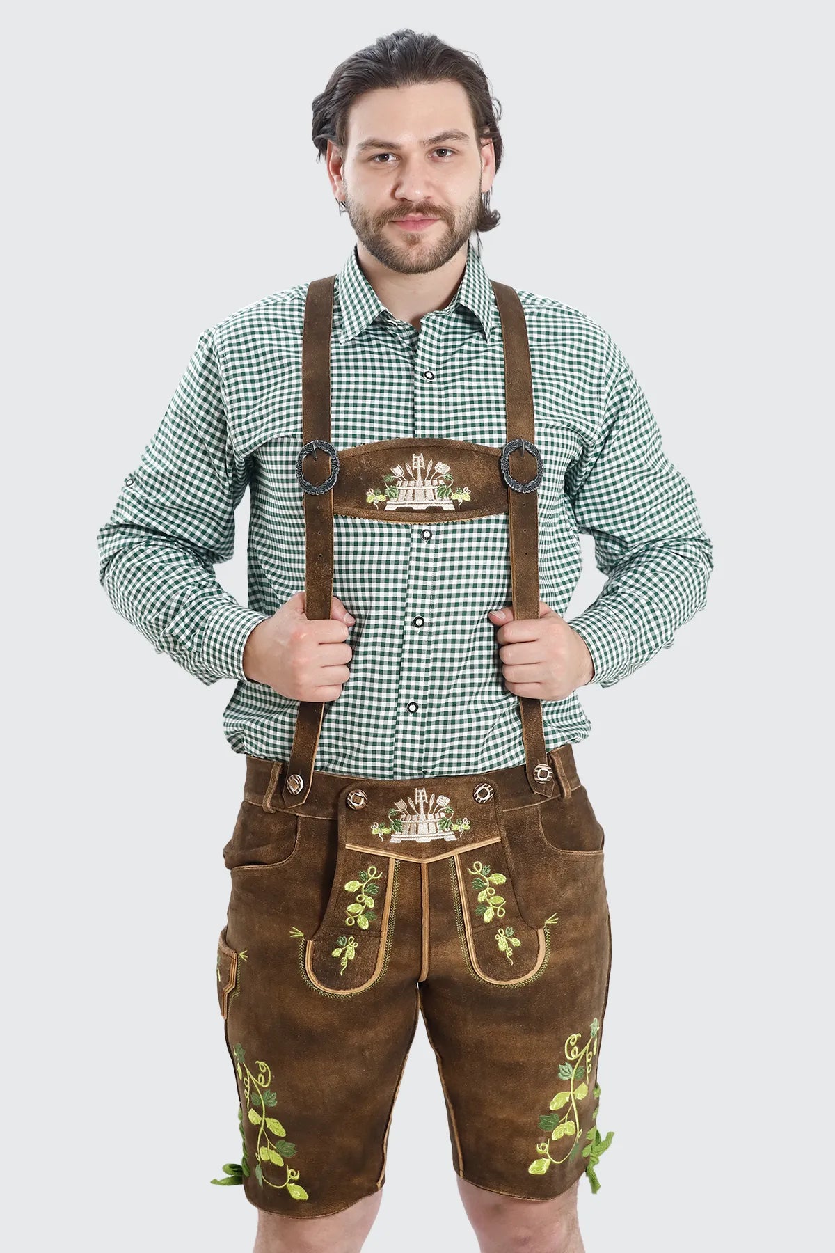 Luxury Charm Lederhosen Suspenders in Forest Brown