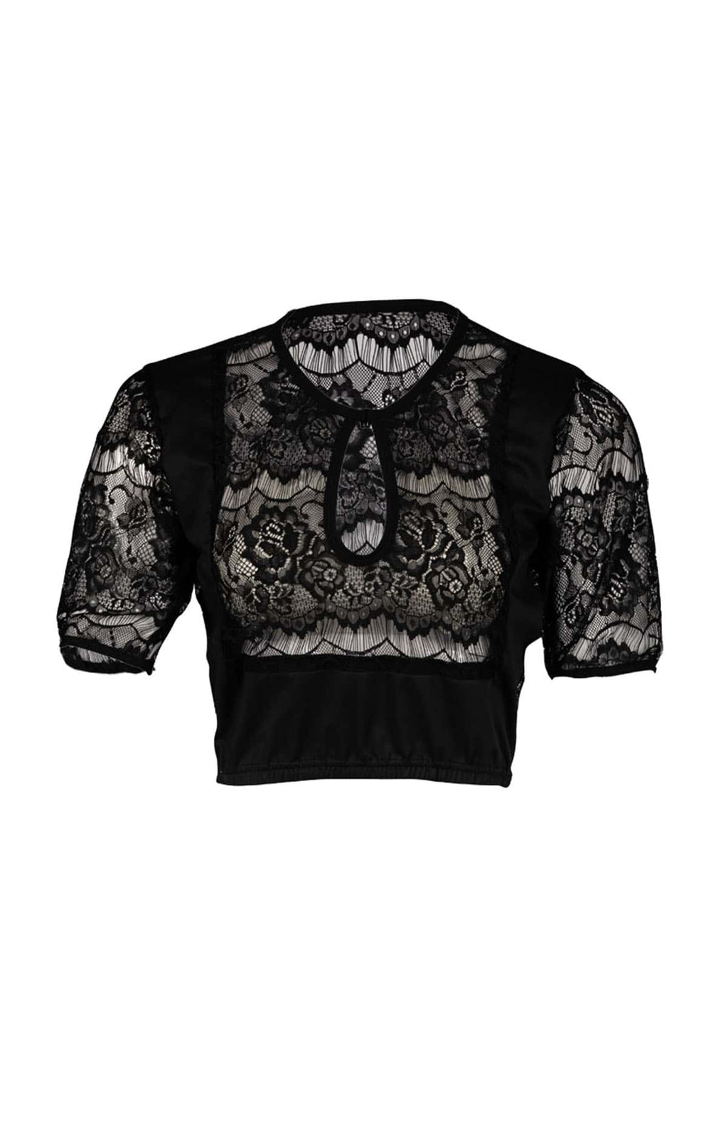 Ribbon-Tied Black Feminine Dirndl Blouse