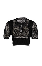 Ribbon-Tied Black Feminine Dirndl Blouse