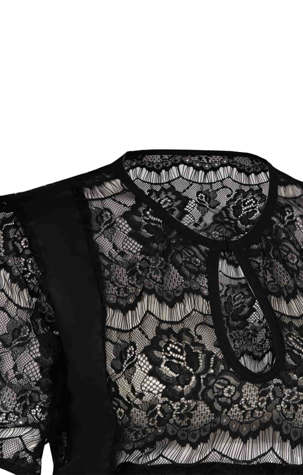 Ribbon-Tied Black Feminine Dirndl Blouse