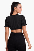 Black Dirndl Blouse with Ruffled Collar