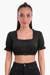 Black Dirndl Blouse with Ruffled Collar