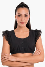 Dirndl Blouse Luxury Black Organza Ruffle Elegance