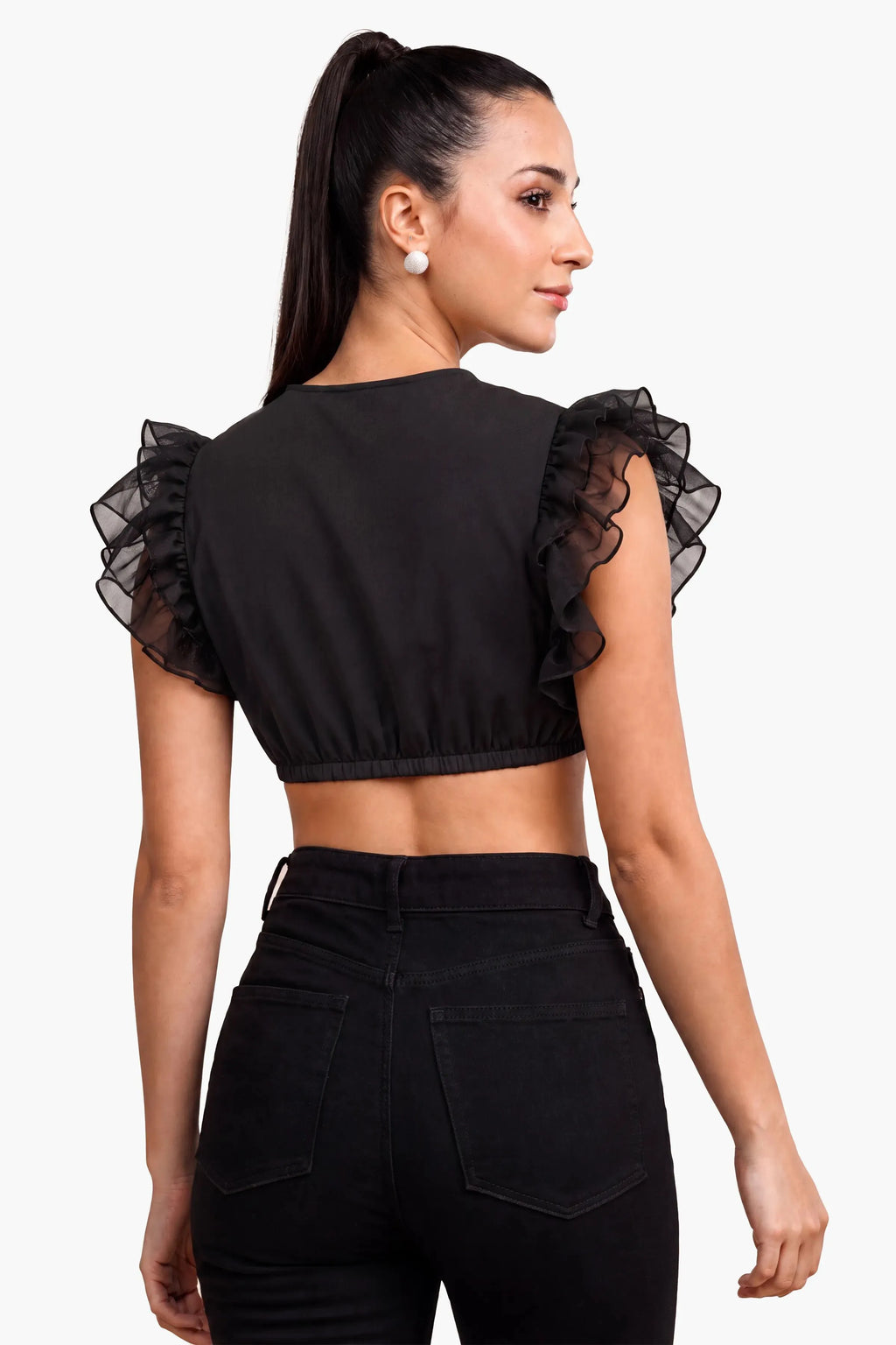 Dirndl Blouse Luxury Black Organza Ruffle Elegance