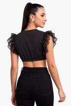 Dirndl Blouse Luxury Black Organza Ruffle Elegance