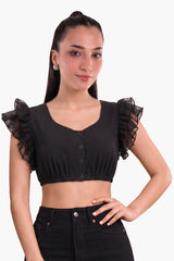 Dirndl Blouse Luxury Black Organza Ruffle Elegance