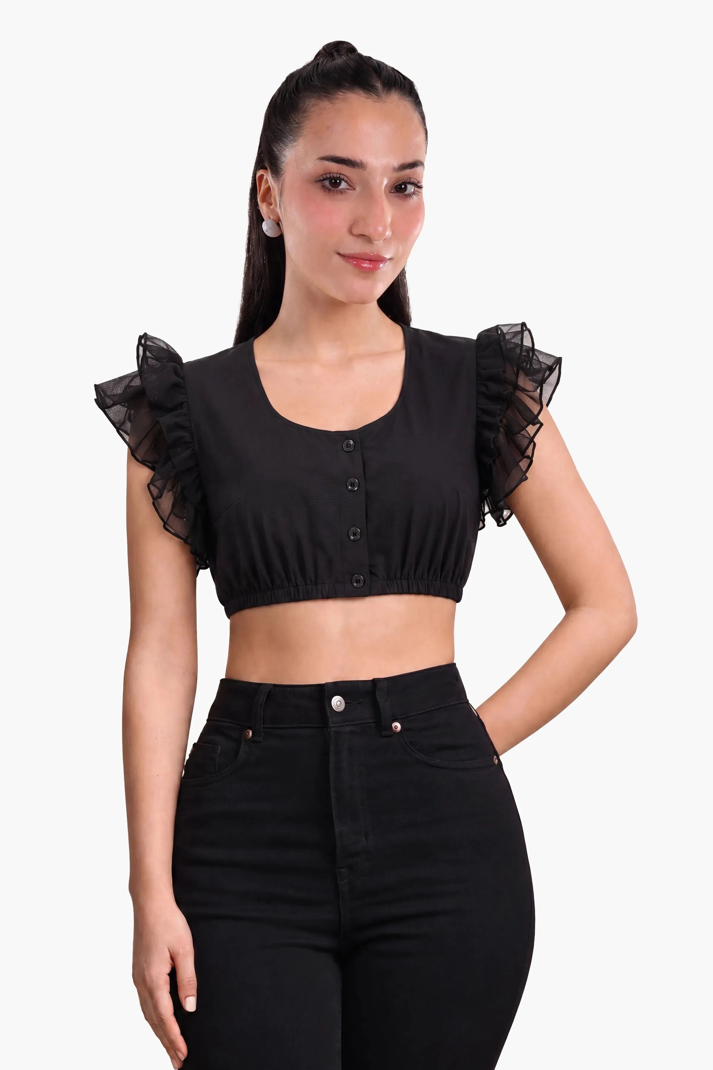 Dirndl Blouse Luxury Black Organza Ruffle Elegance