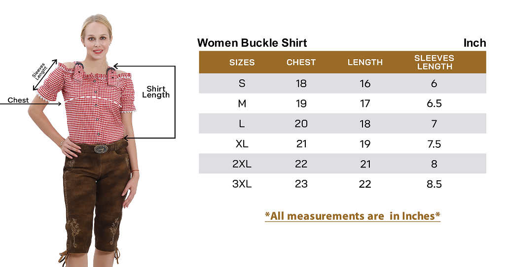 Women Buckle Shirt Size Guide
