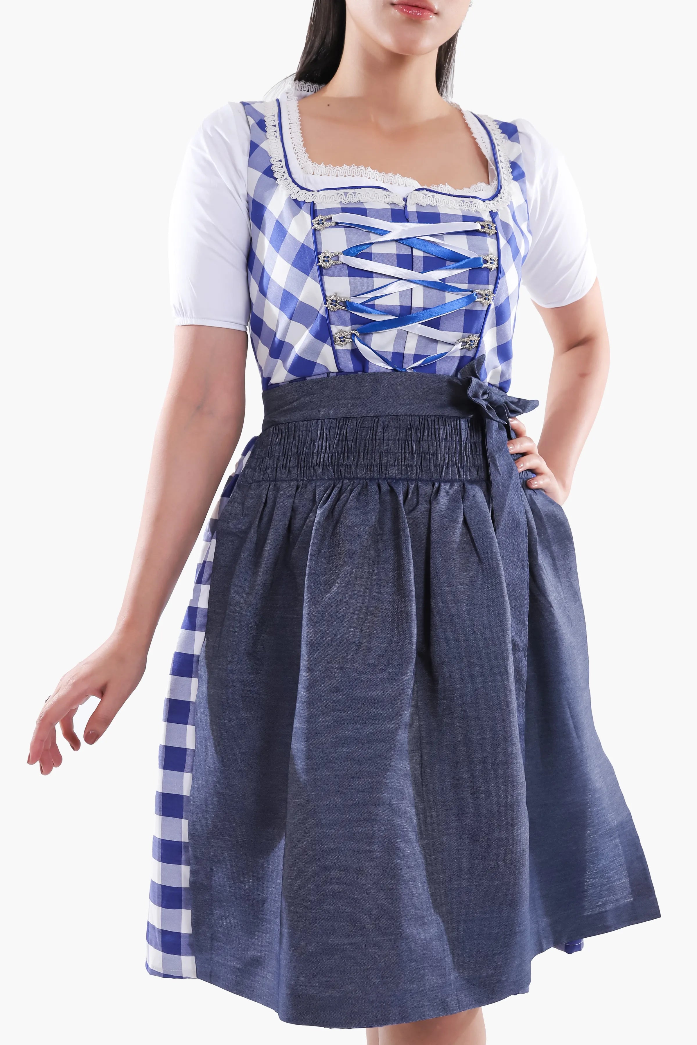 Wensky Midi Denim Dirndl Blue Check
