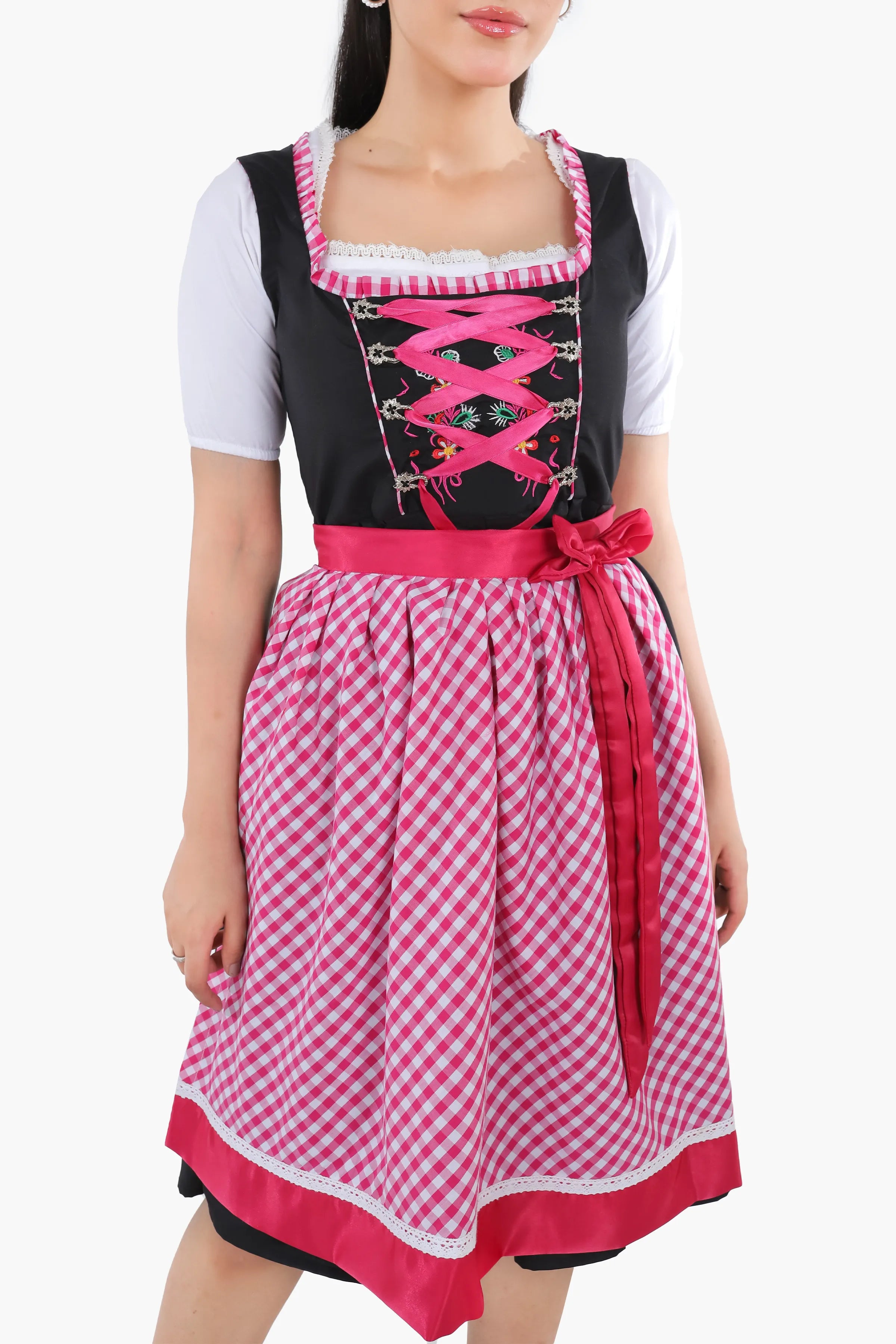 pink dirndl dress 3pcs Authentic Oktoberfest Dirndl German Bavarian Dress Female Tracht BRGT PINK