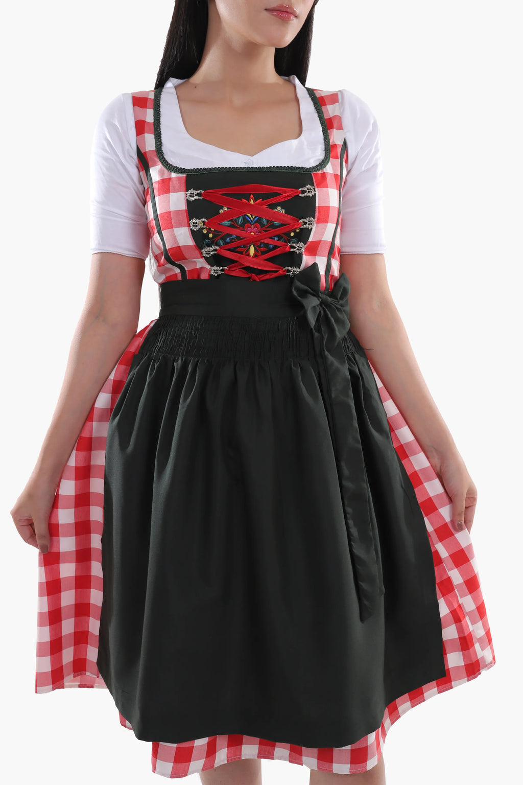 Red Checkered Bodice Traditional Dirndl Dress