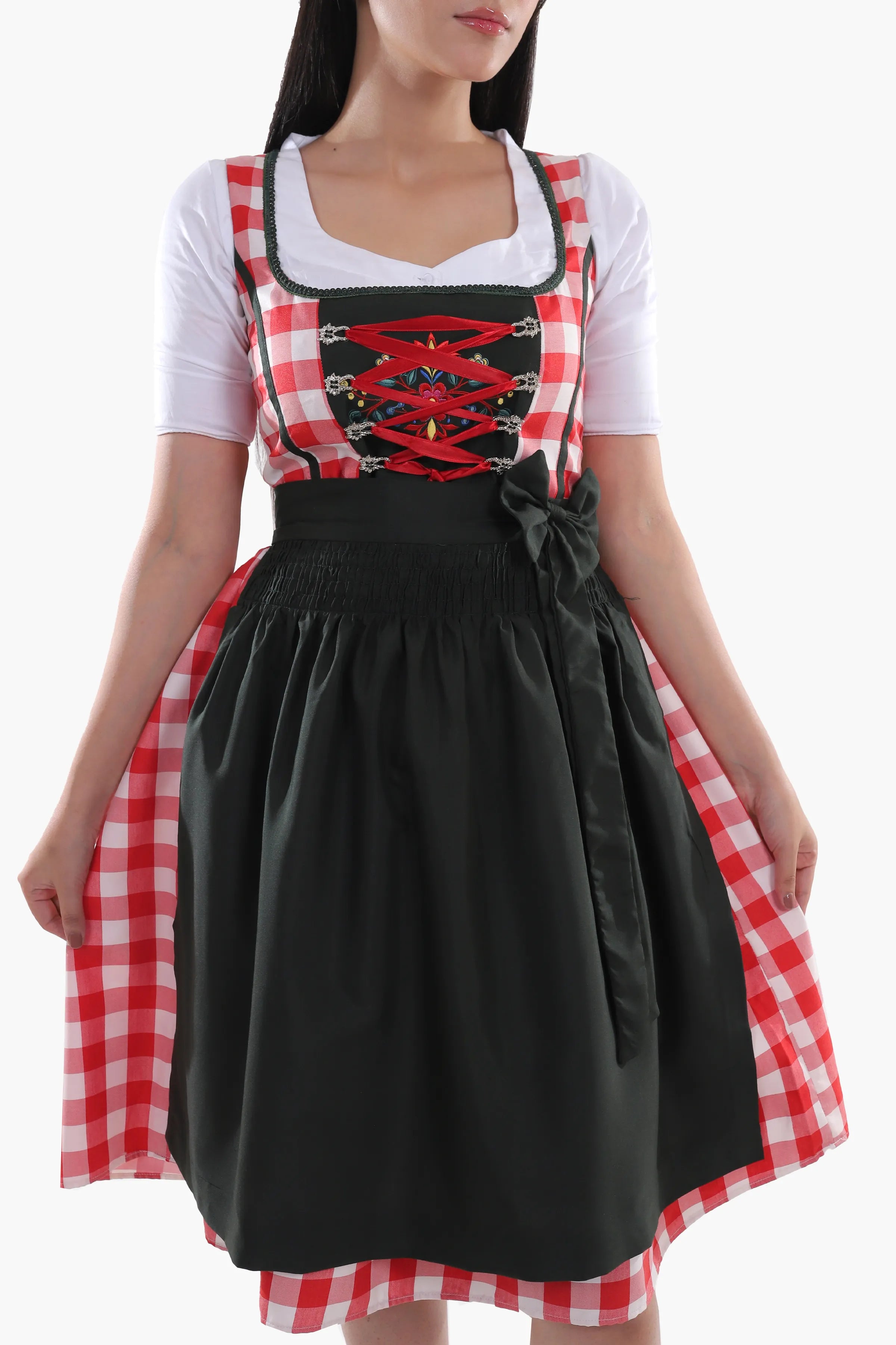 Red Checkered Bodice Traditional Dirndl Dress