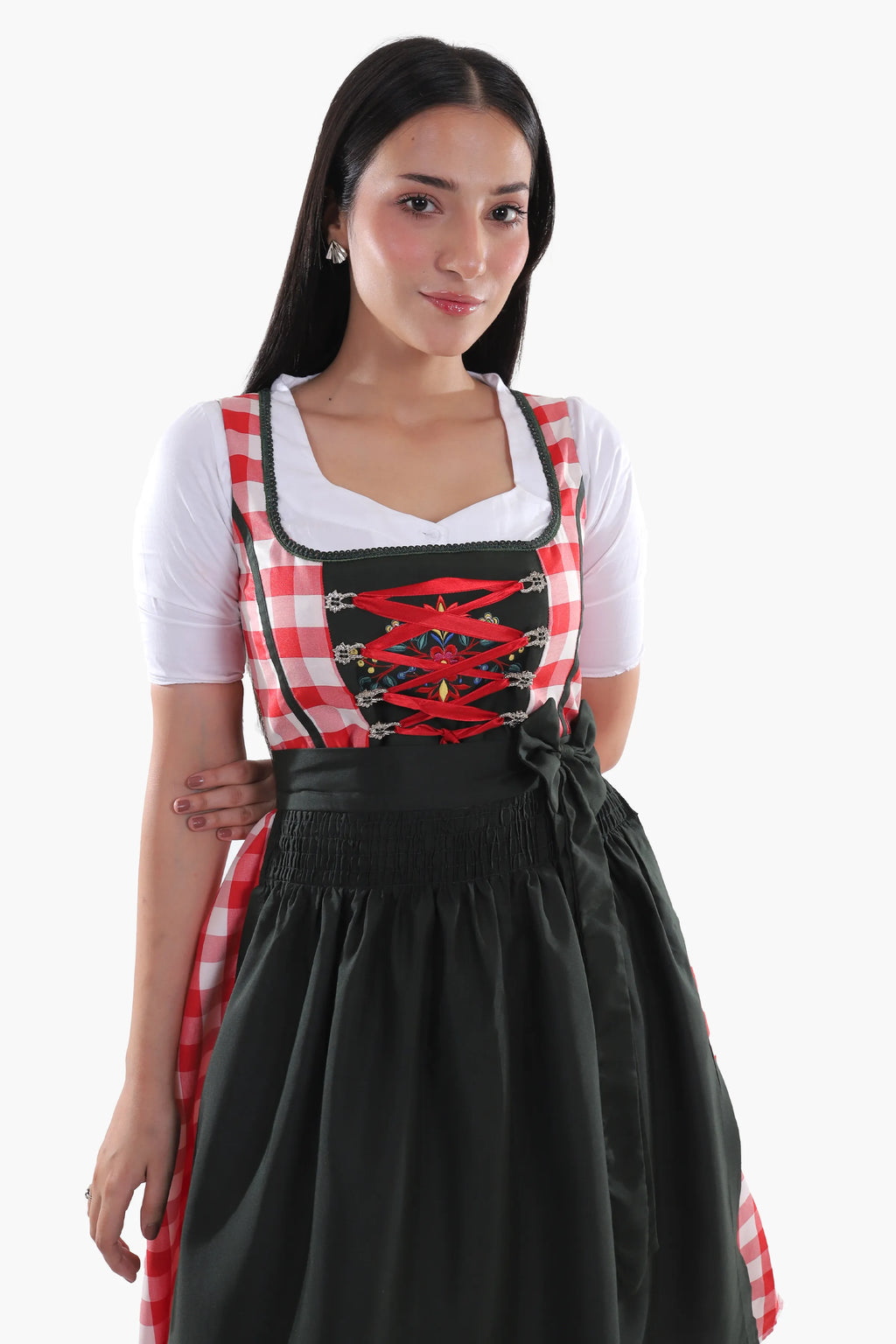 Red Checkered Bodice Traditional Dirndl Dress