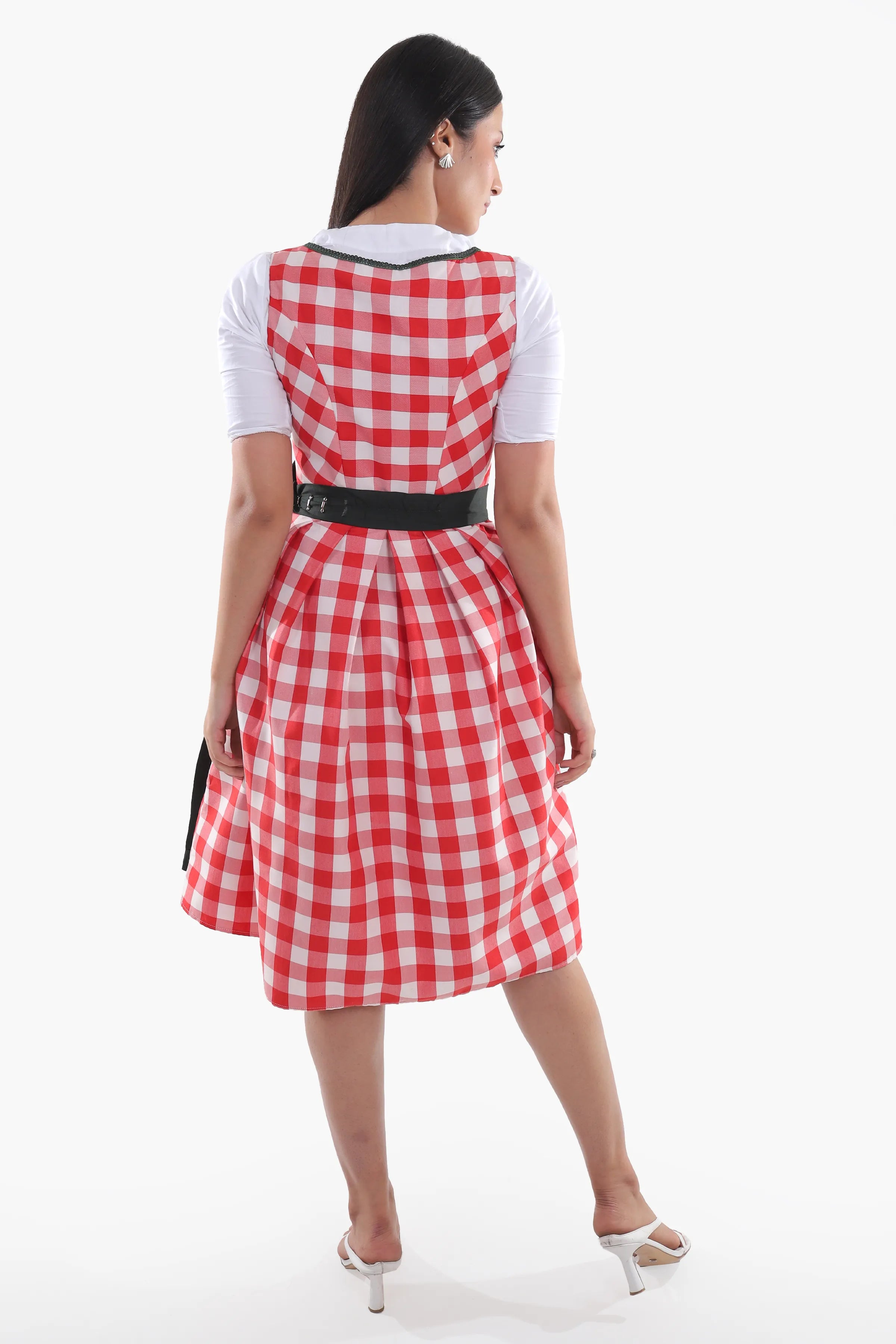 Red Checkered Bodice Traditional Dirndl Dress
