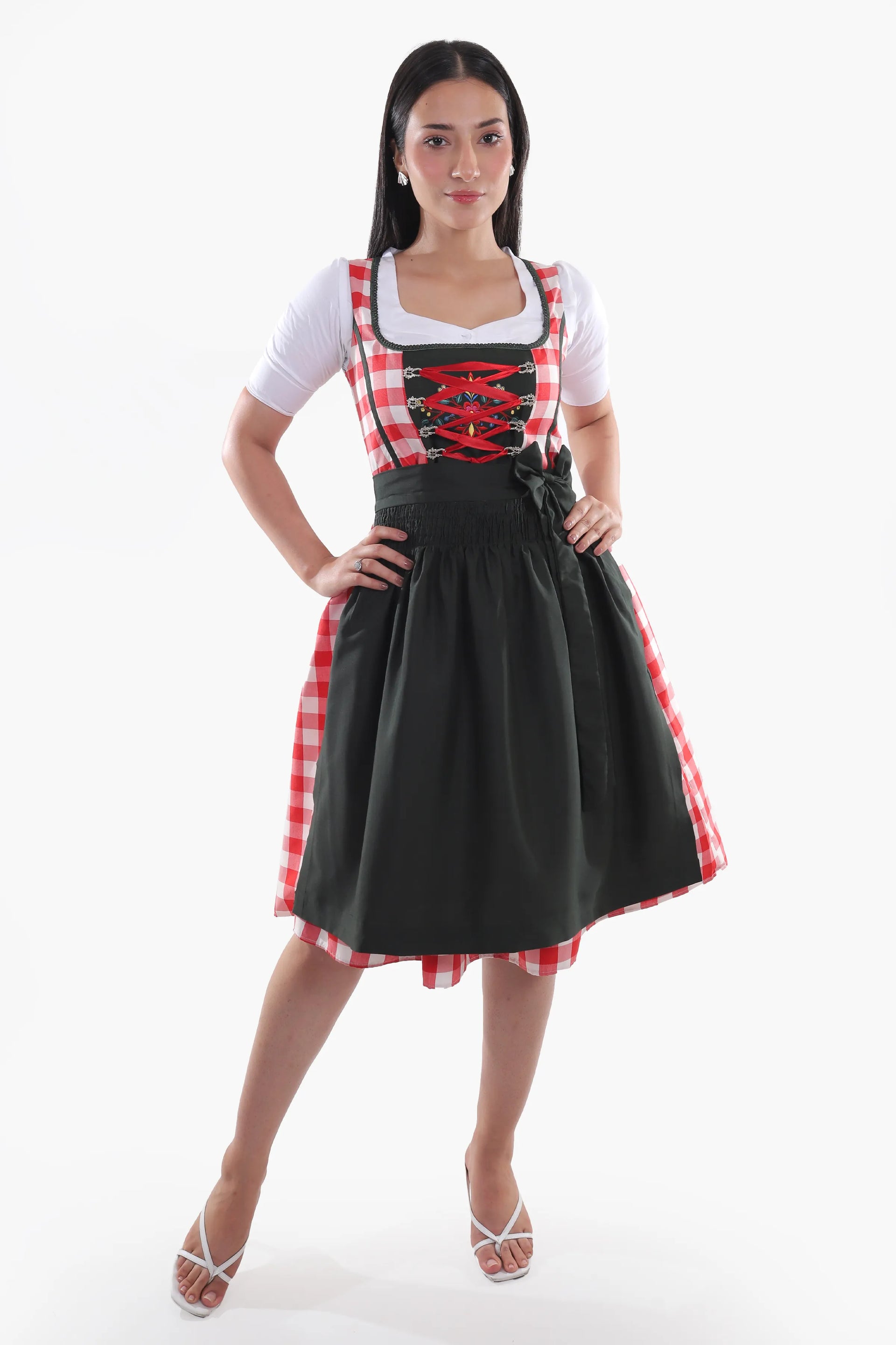 Red Checkered Bodice Traditional Dirndl Dress – Lederhosen Store