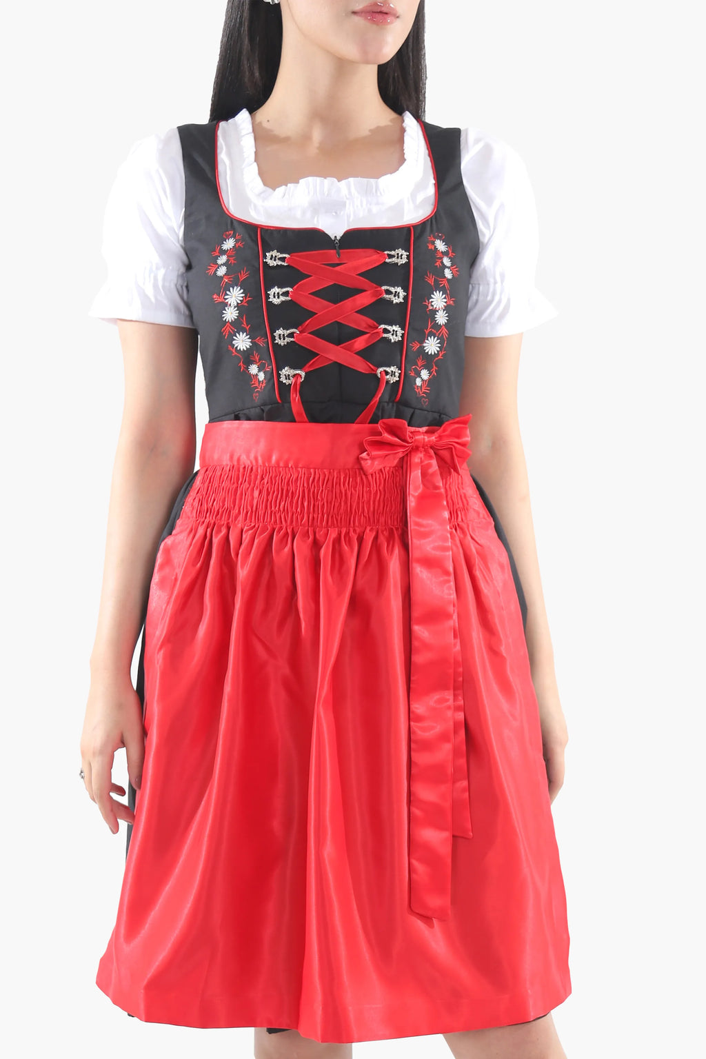 Black Dirndl Dress Red Embroidery Charm