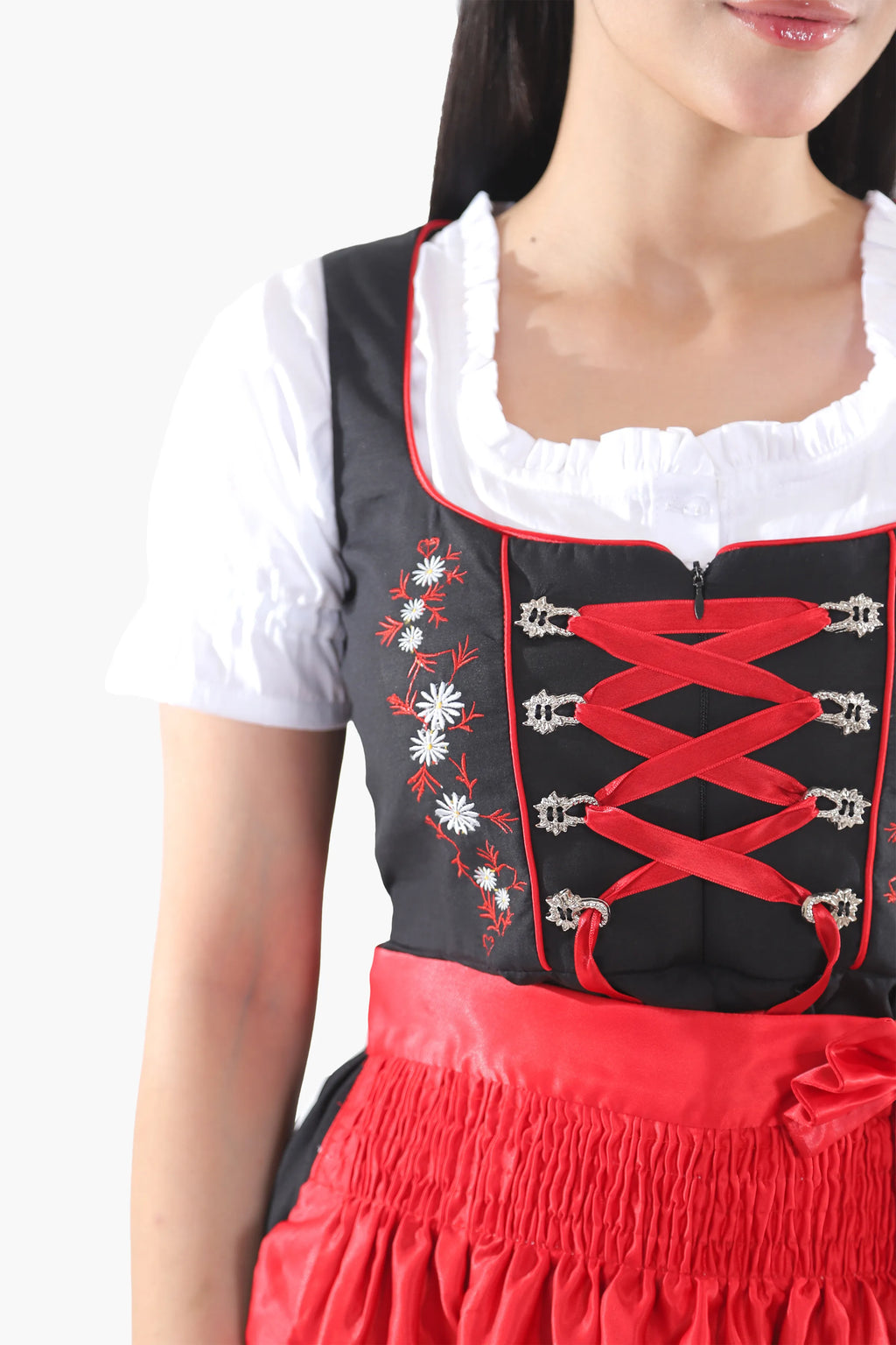 Black Dirndl Dress Red Embroidery Charm