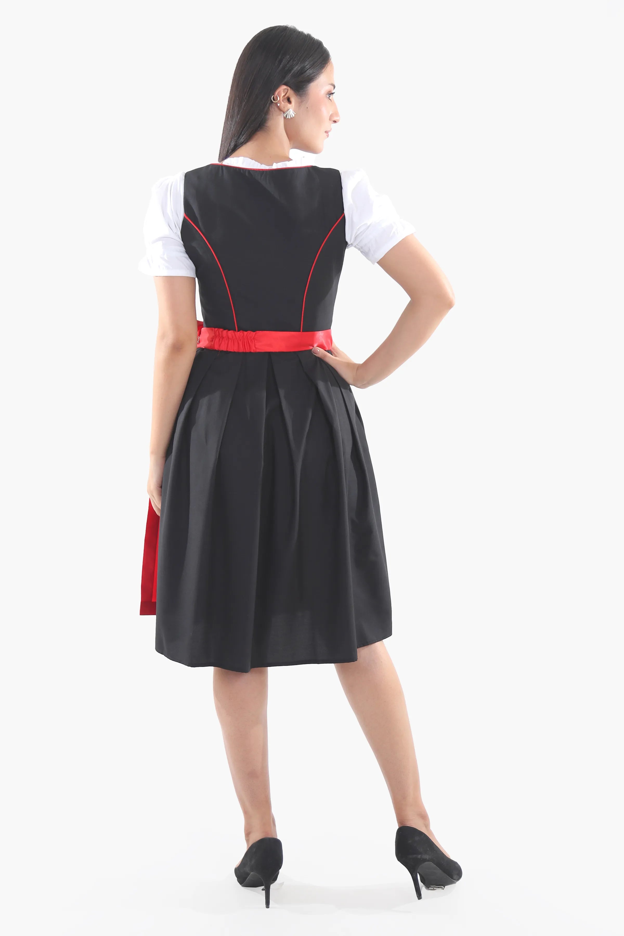 Black Dirndl Dress Red Embroidery Charm