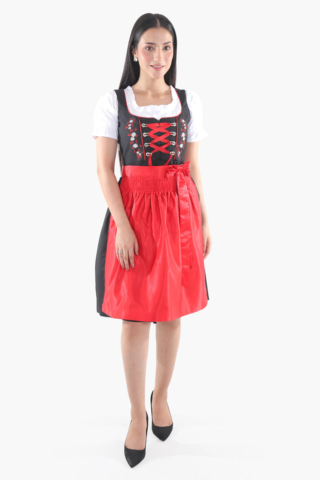 Black Dirndl Dress Red Embroidery Charm