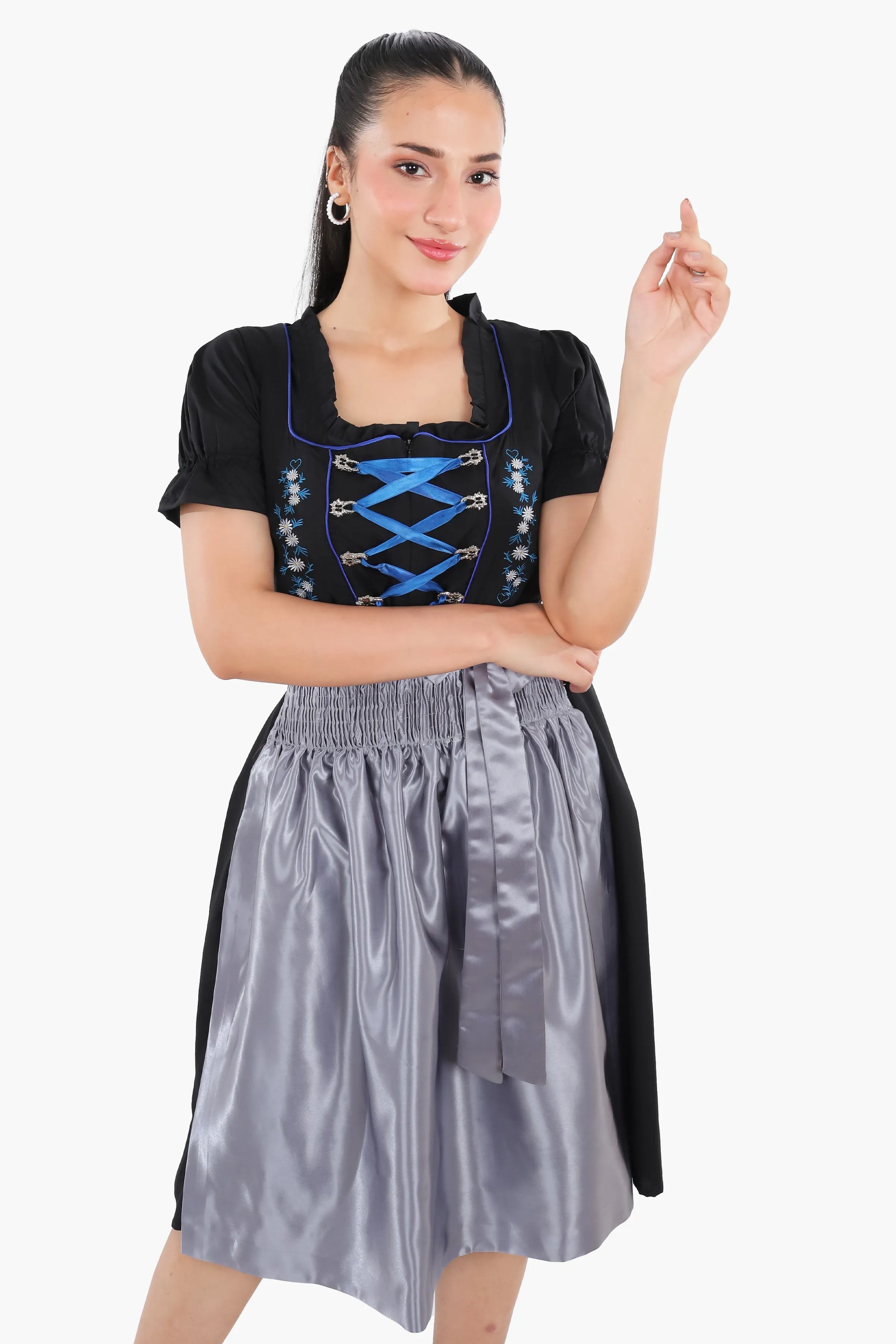 dirndl dresses Black Dirndl Dress Blue Embroidery Charm