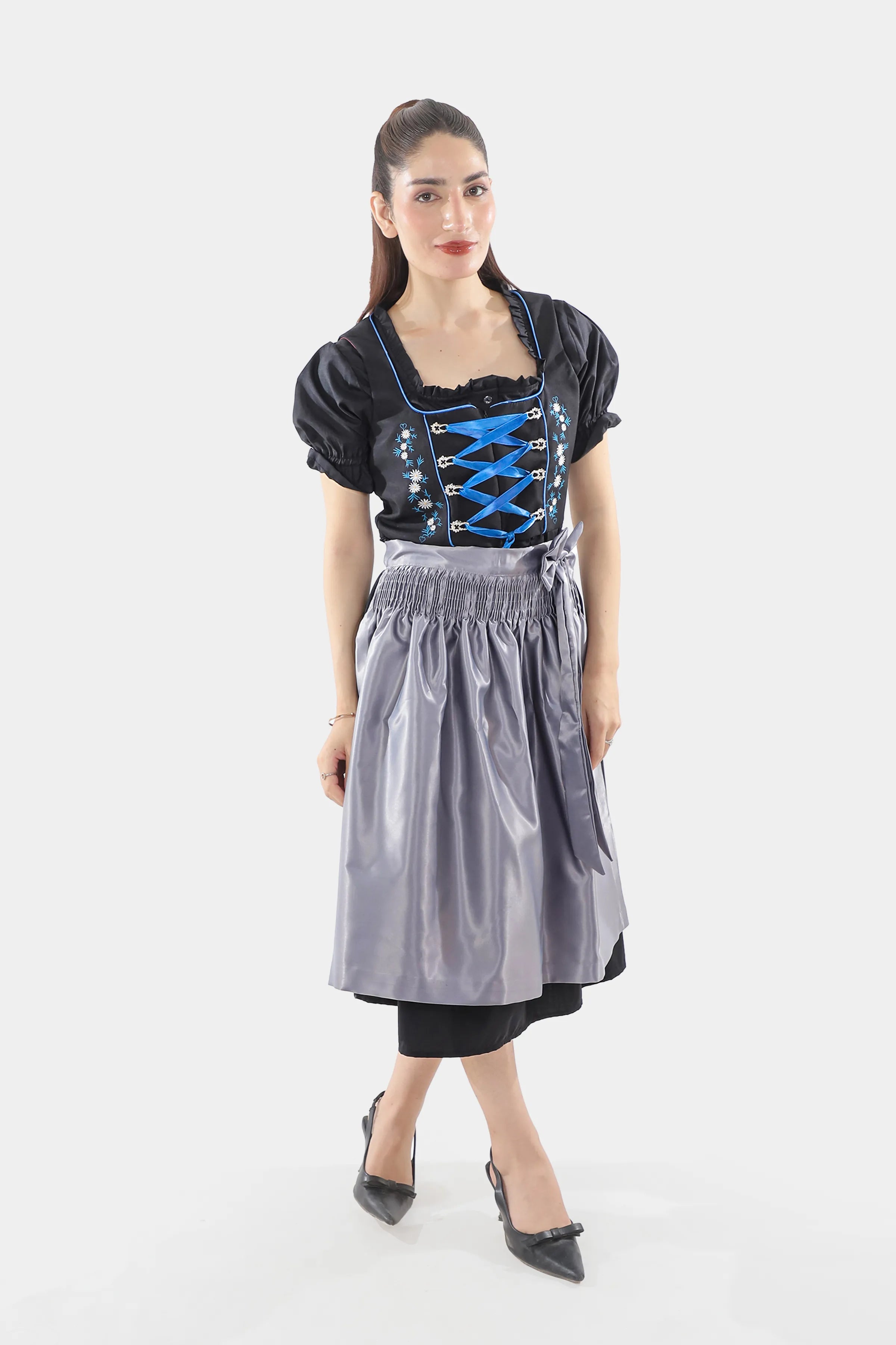 Black Dirndl Dress Blue Embroidery Charm