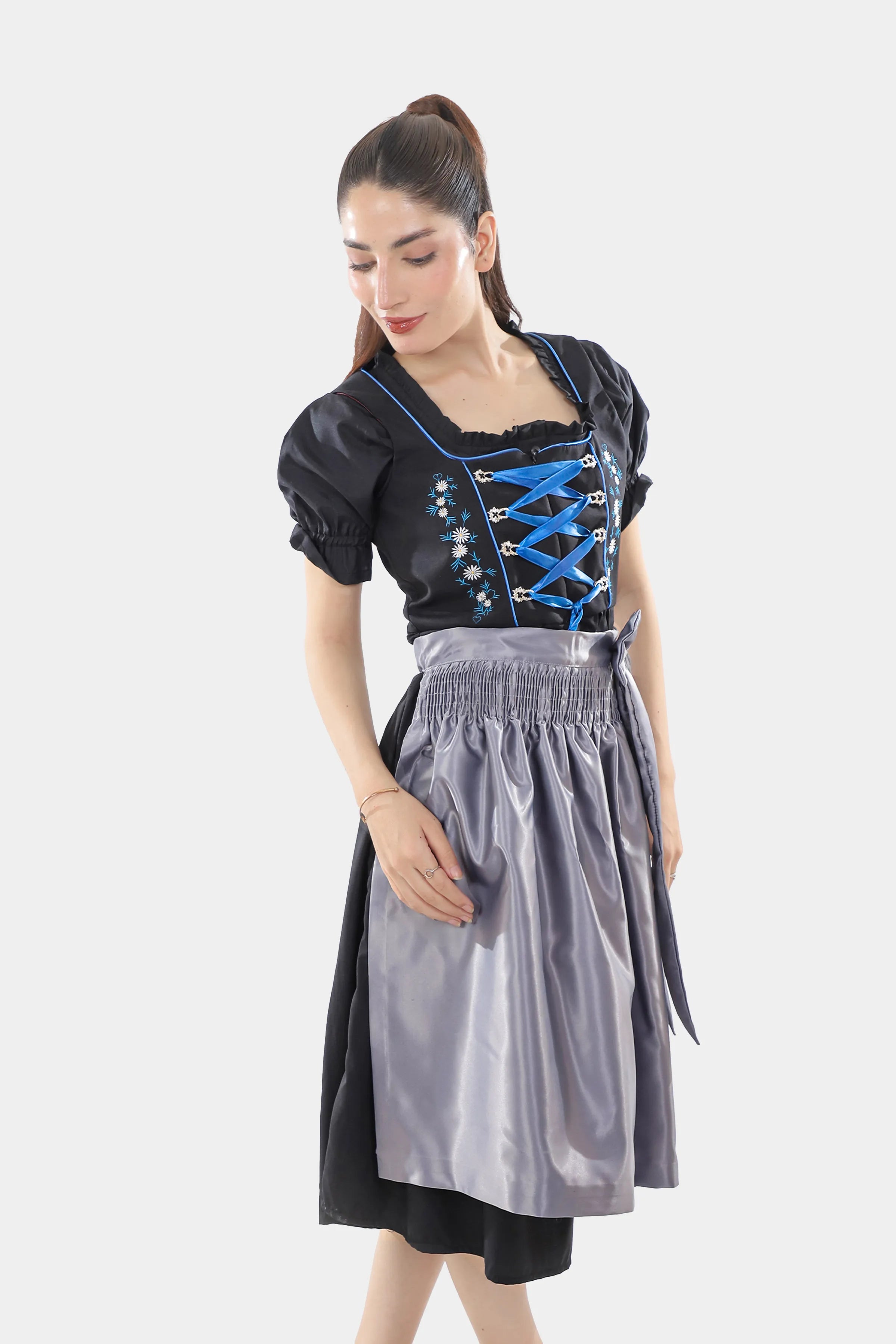 Black Dirndl Dress Blue Embroidery Charm