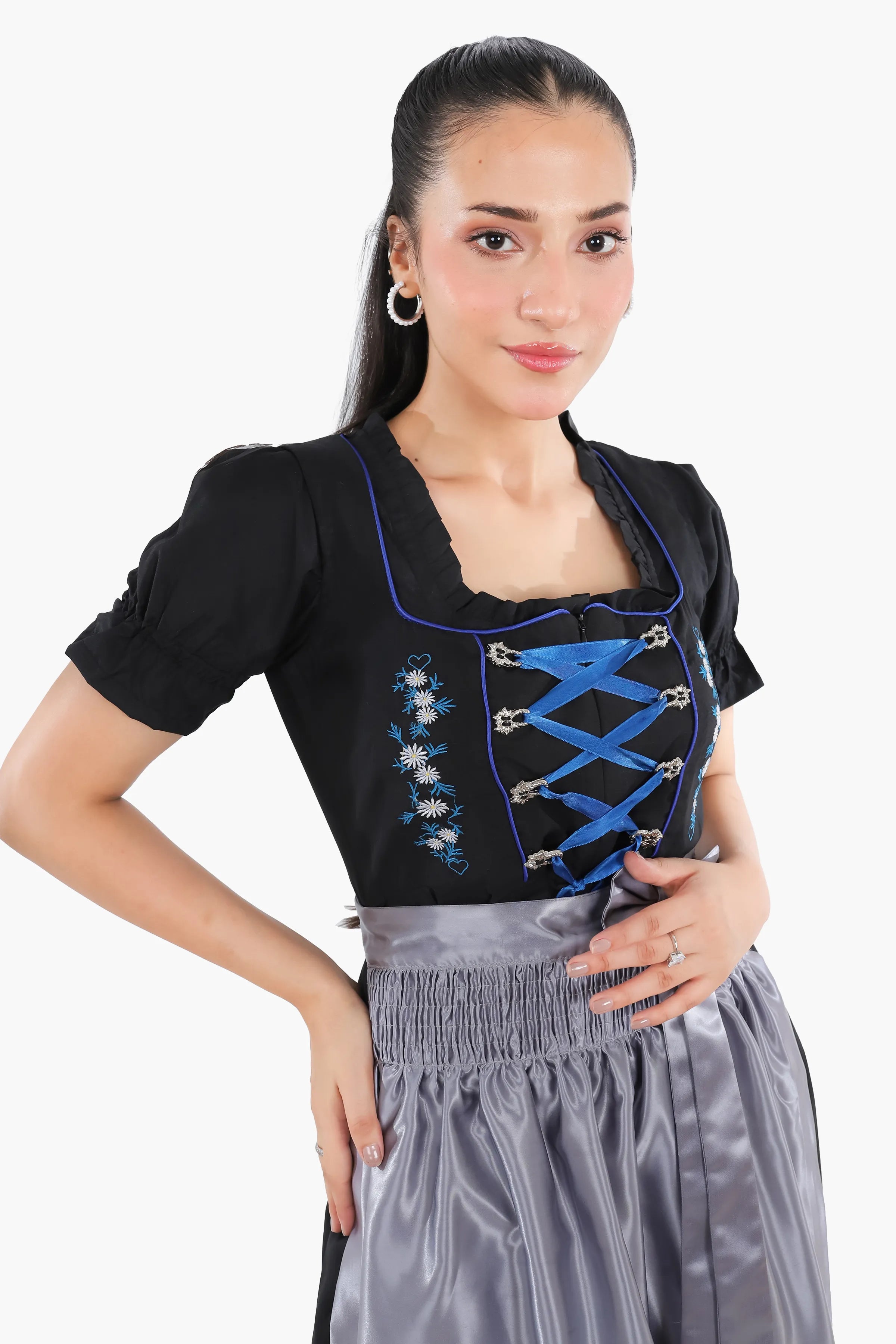 dirndl dress Black Dirndl Dress Blue Embroidery Charm