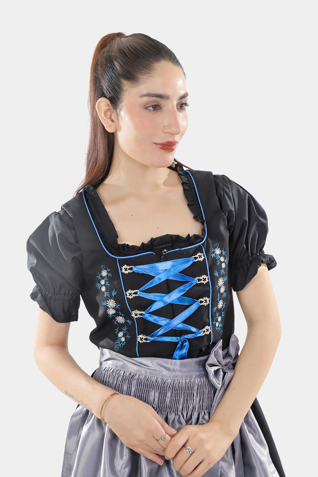 Black Dirndl Dress Blue Embroidery Charm