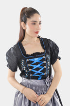 Black Dirndl Dress Blue Embroidery Charm