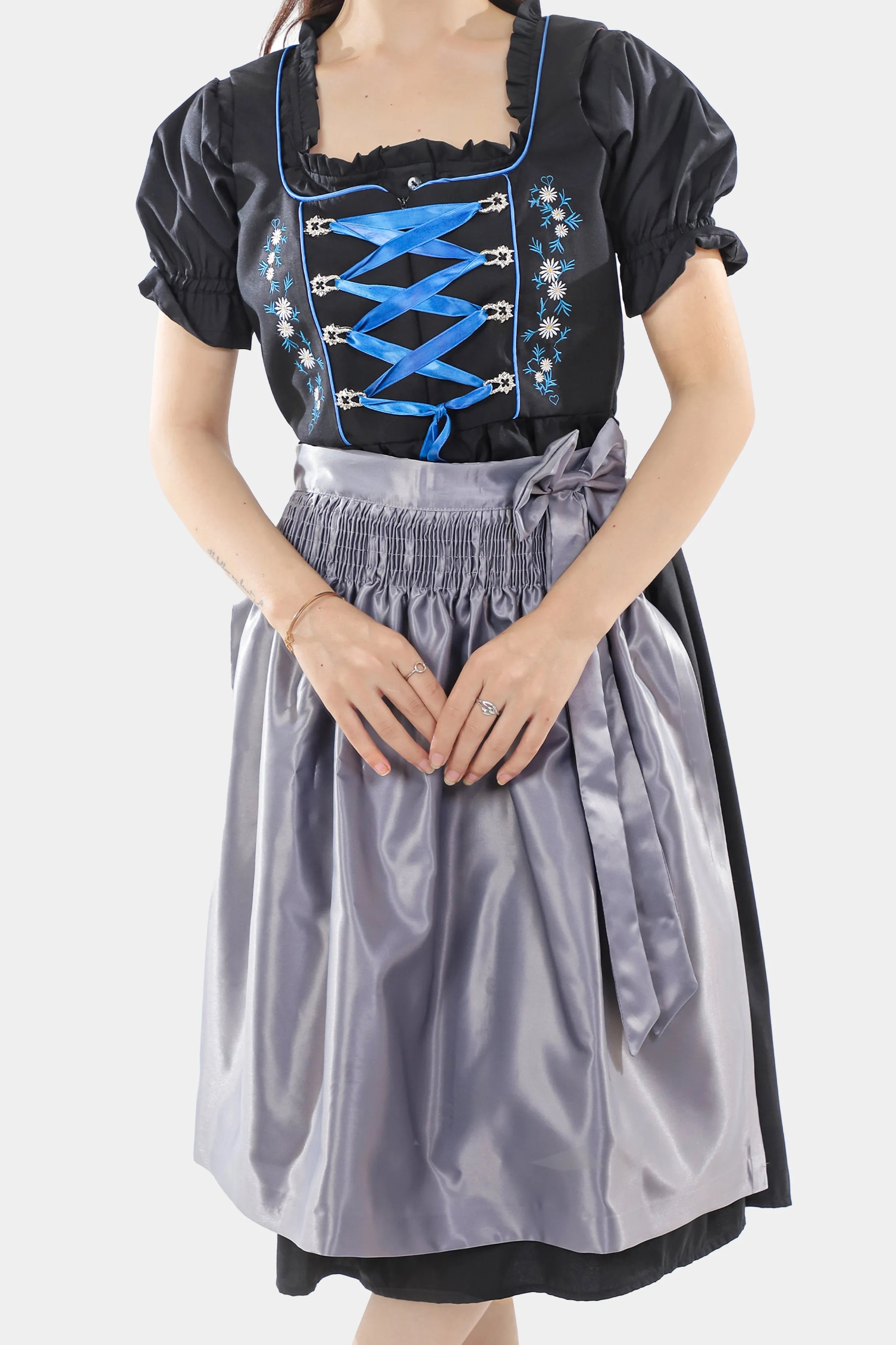Black Dirndl Dress Blue Embroidery Charm